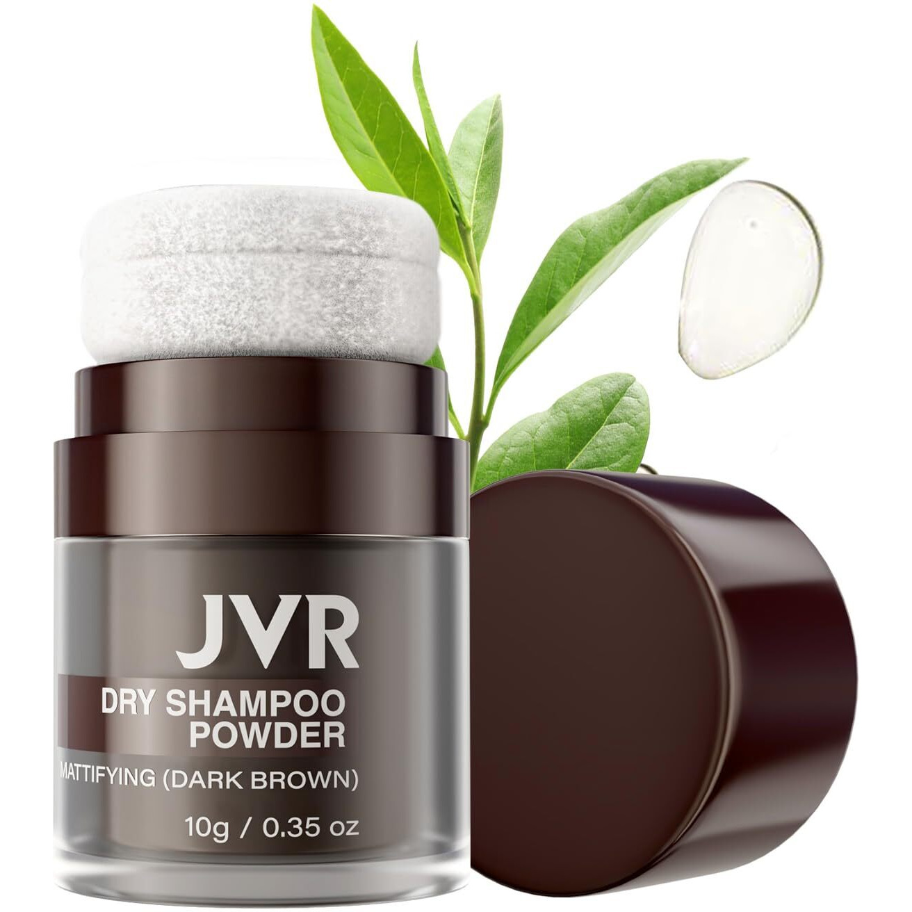 Jvr Dry Shampoo Powder Absorbs Oil In Hair, Volumizing, Dry Shampoo For Women & Men, Freshens Hair, Mattifying Root Boost With Tea Extract, Non-Aerosol For Oily Hair Travel Size 0.35 Oz (Dark Brown)