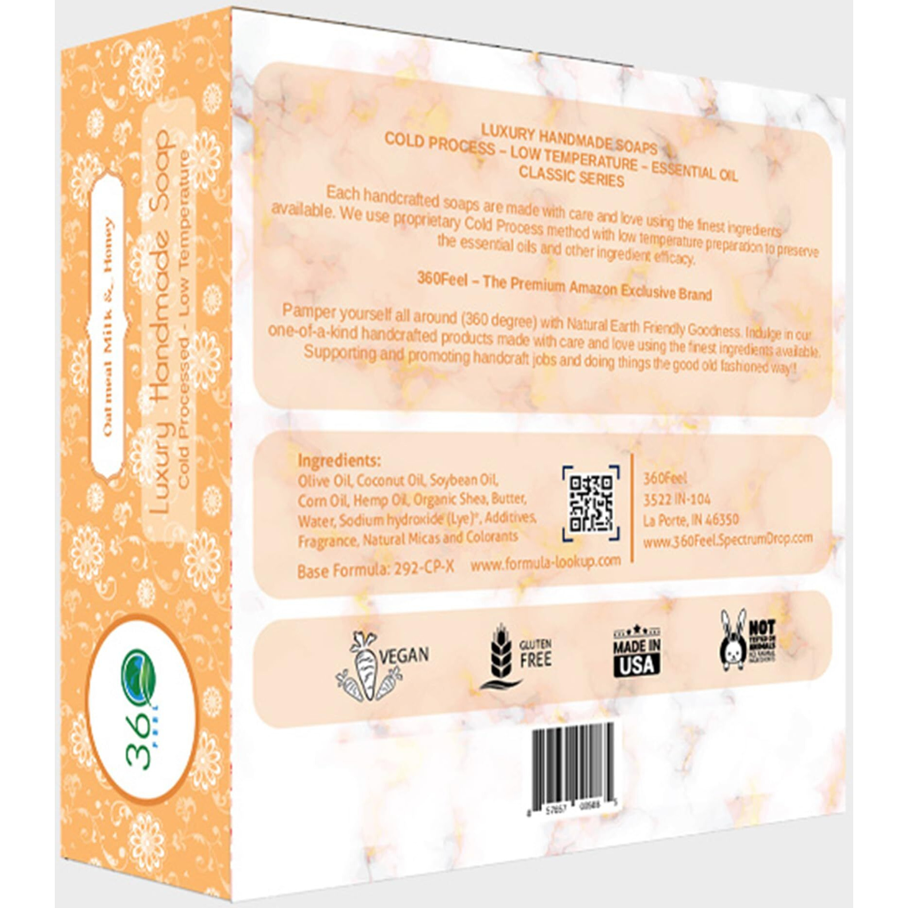 360Feel Oatmeal Milk And Honey Soap - Handcrafted Castile Soap Bar With Soothing Scent - Handmade With Essential Oils - Suitable Gift For Anniversaries, Weddings, And Holiday Stockings - 4 Pack