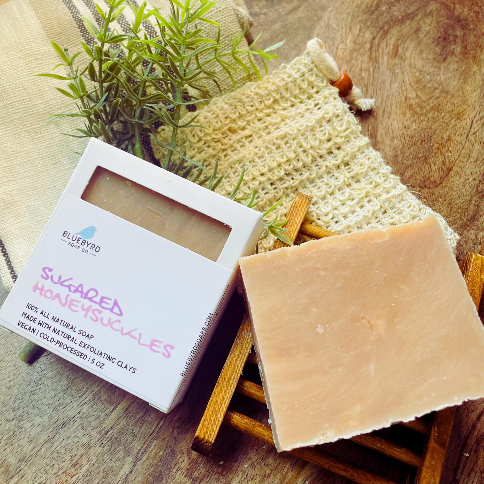 Bluebyrd Soap Co. Honeysuckle Bar Soap | Floral Scented Organic Plant Based Oil Handmade Soap Bars | Cold Processed, Vegan, Gentle Cleansing Bar For Healthy And Glowing Skin (Honeysuckle)
