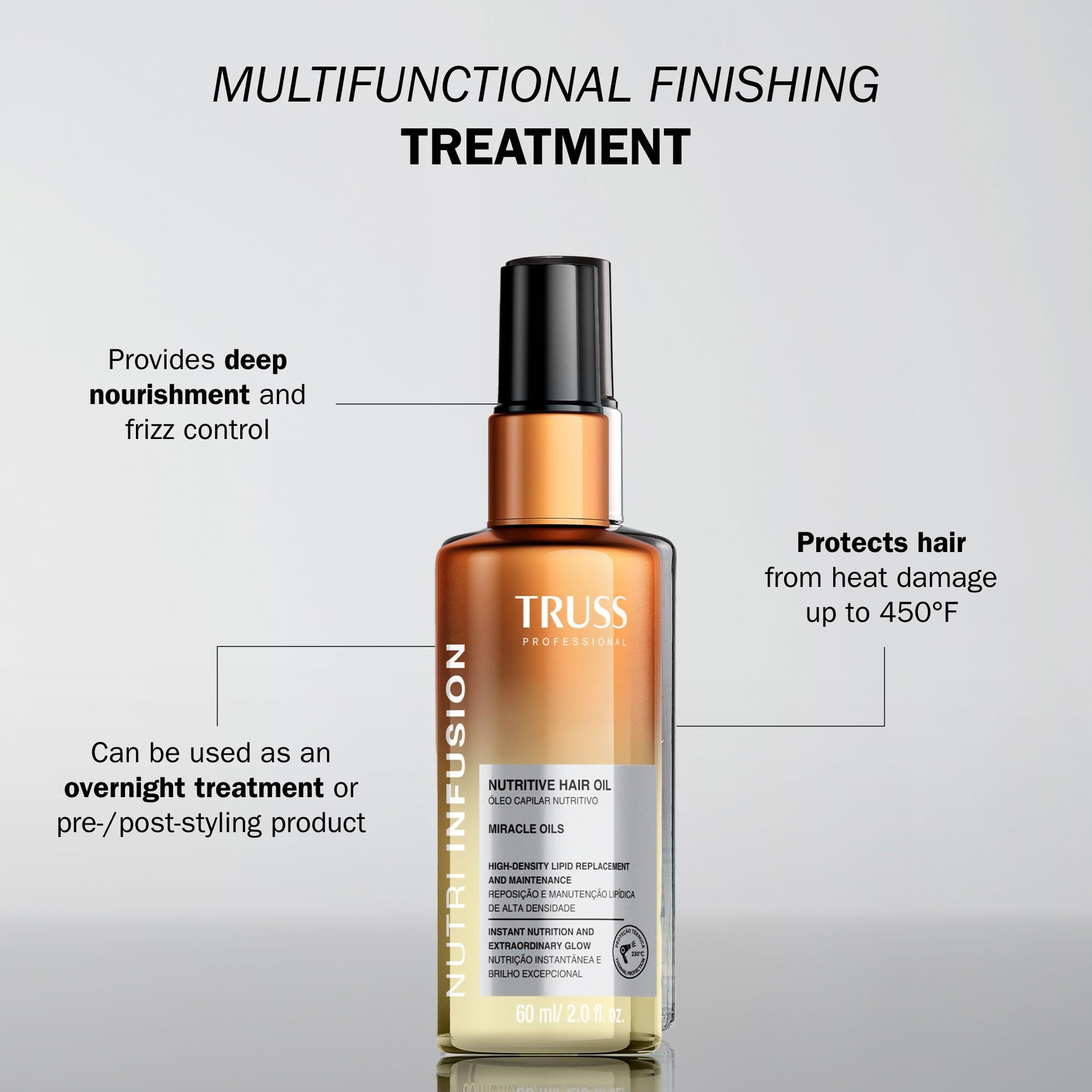 Truss Nutri Infusion Hair Oil For Damaged Hair - Hydrating, Anti-Frizz Finishing Oil - Provides Deep Nourishment, Heat Protection And Shine (2 Fl Oz)