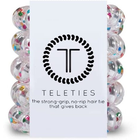 Teleties - Tiny Spiral Hair Coils - For Kids & Super Thin Hair - Mini Phone Cord Ponytail Holder For Braid Ends - Strong Grip, No Rip, Water Resistant, No Crease - Tiny 5 Pack - Party People