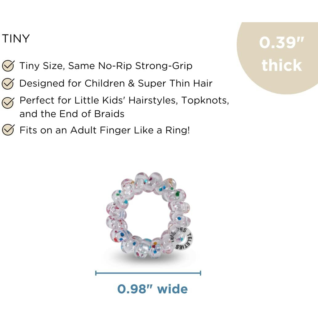 Teleties - Tiny Spiral Hair Coils - For Kids & Super Thin Hair - Mini Phone Cord Ponytail Holder For Braid Ends - Strong Grip, No Rip, Water Resistant, No Crease - Tiny 5 Pack - Party People