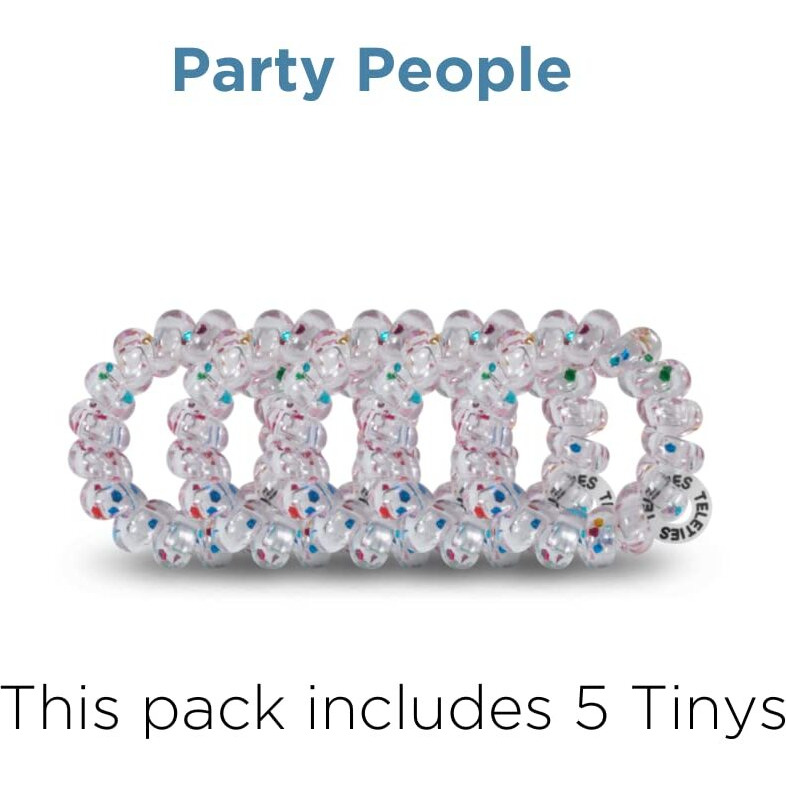Teleties - Tiny Spiral Hair Coils - For Kids & Super Thin Hair - Mini Phone Cord Ponytail Holder For Braid Ends - Strong Grip, No Rip, Water Resistant, No Crease - Tiny 5 Pack - Party People