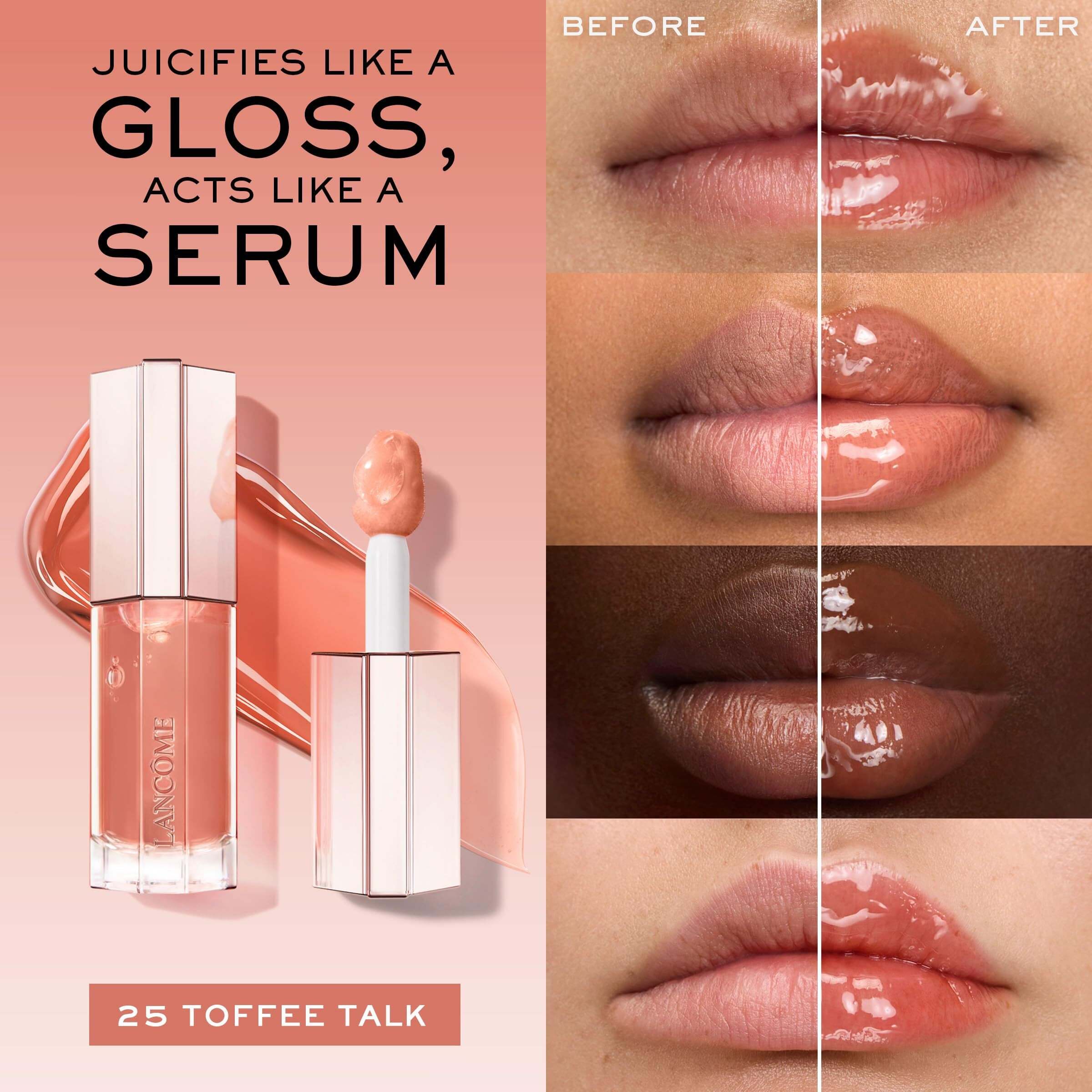 Lancme Lip Idle Juicytreat Oil-In-Gloss -24Hr Hydrating Gloss With Squalane For Instant Shine - 25 Toffee Talk