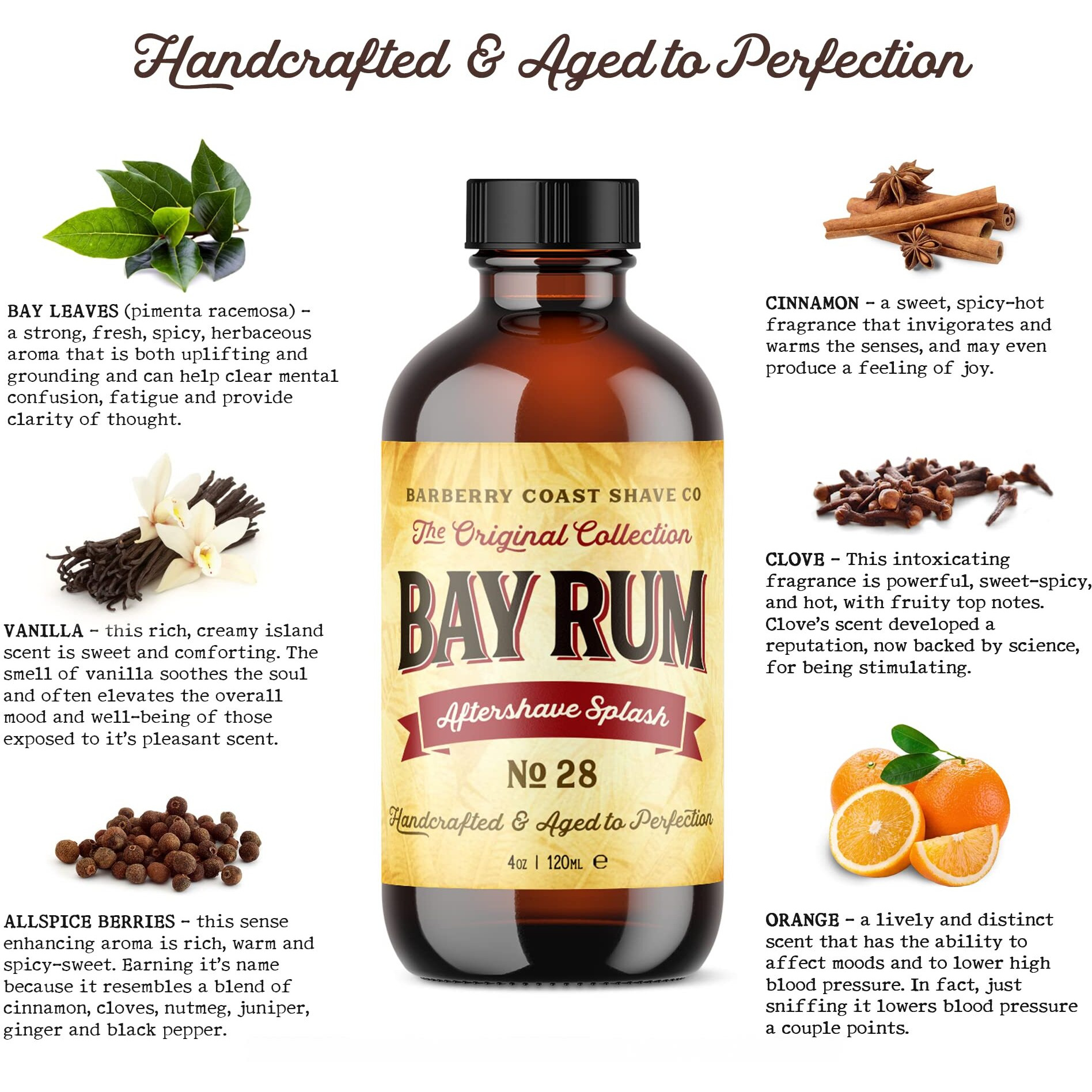Bay Rum Aftershave Splash For Men - Crafted With Authentic Bay Oils From Dominica Republic In The Virgin Islands - Natural And Pure Ingredients - 4Oz. - From Barberry Coast Shave Co.