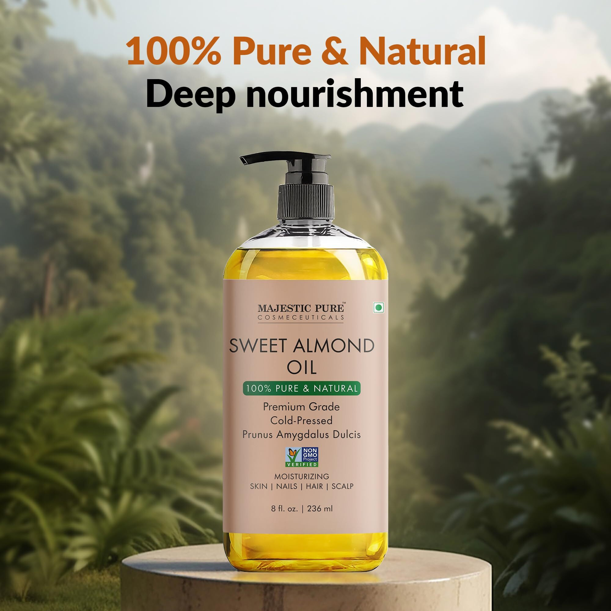 Majestic Pure Sweet Almond Oil, Triple A Grade Quality, Pure And Natural From Spain, Cold Pressed, (Packaging May Vary) - 8 Fl Oz