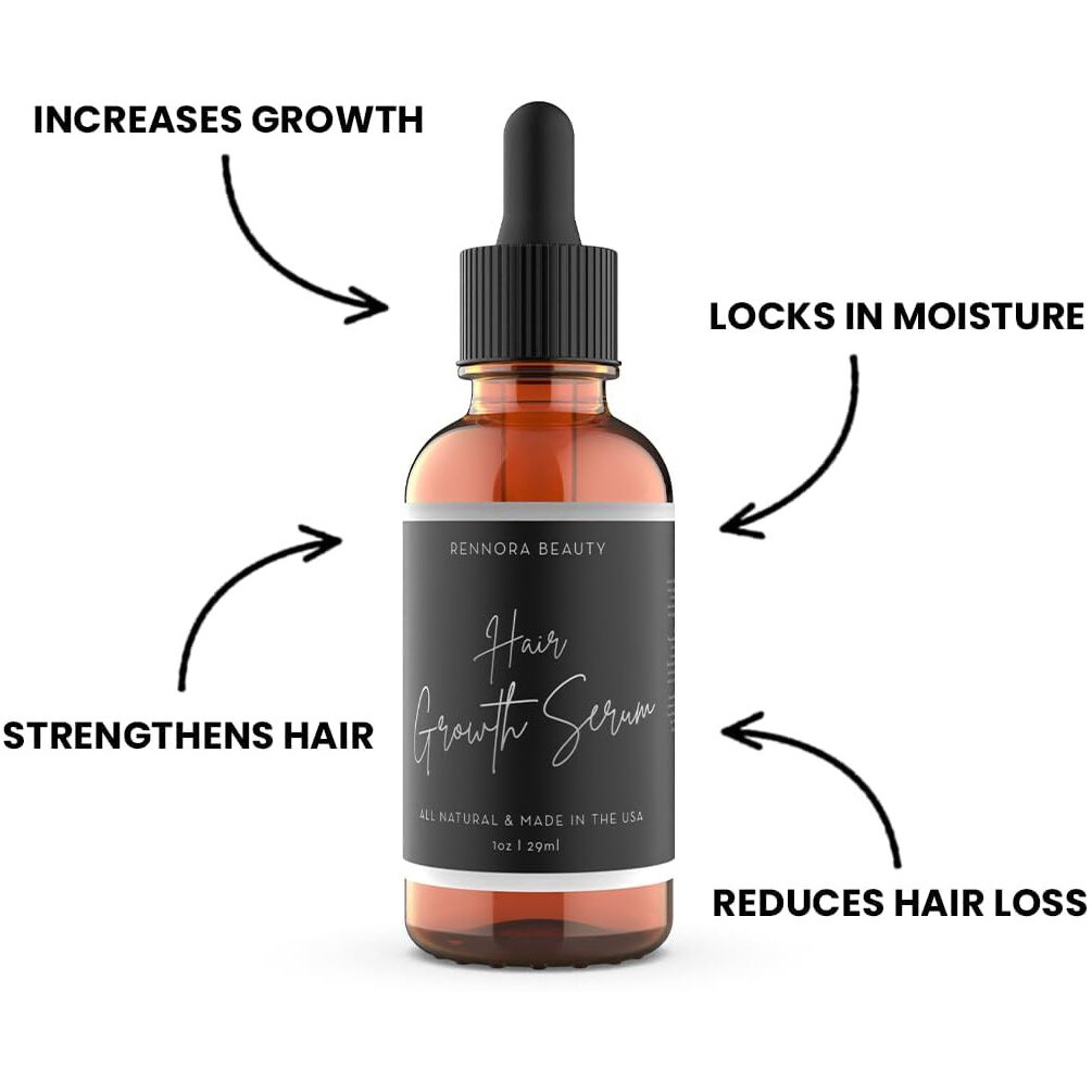 Rennora Hair Growth Serum With Organic Herbs And Natural Vitamins, Peppermint Oil, Stinging Nettle, And Rosemary Oil, No Chemicals, Formulated For Hair Regrowth (1 Pack - 30 Day Supply)