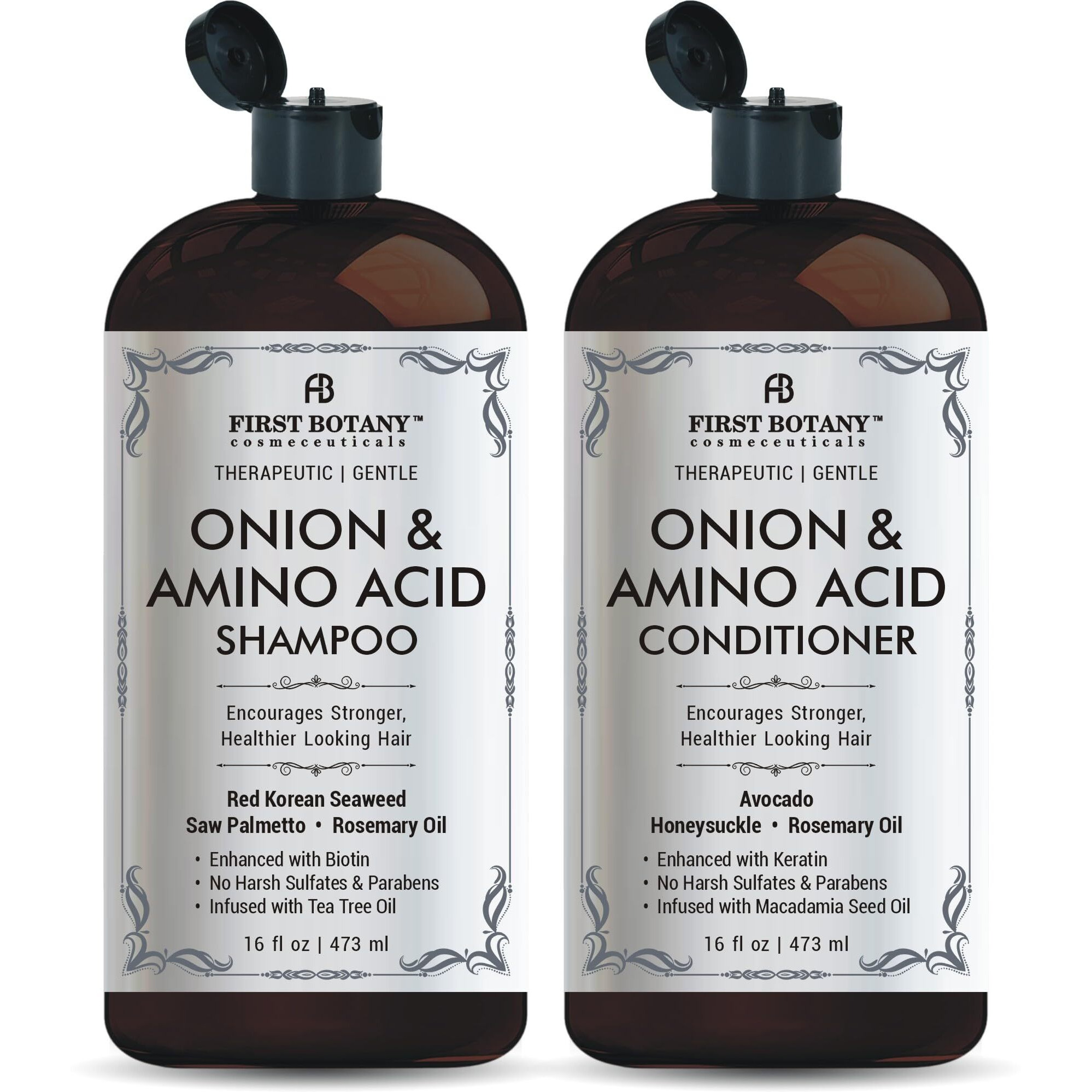 Onion & Amino Acid Shampoo And Conditioner Set - Hair Growth & Strengthening Formula With Biotin, Keratin & Argan Oil - Sulfate-Free, Made In Usa - 16 Fl Oz X 2