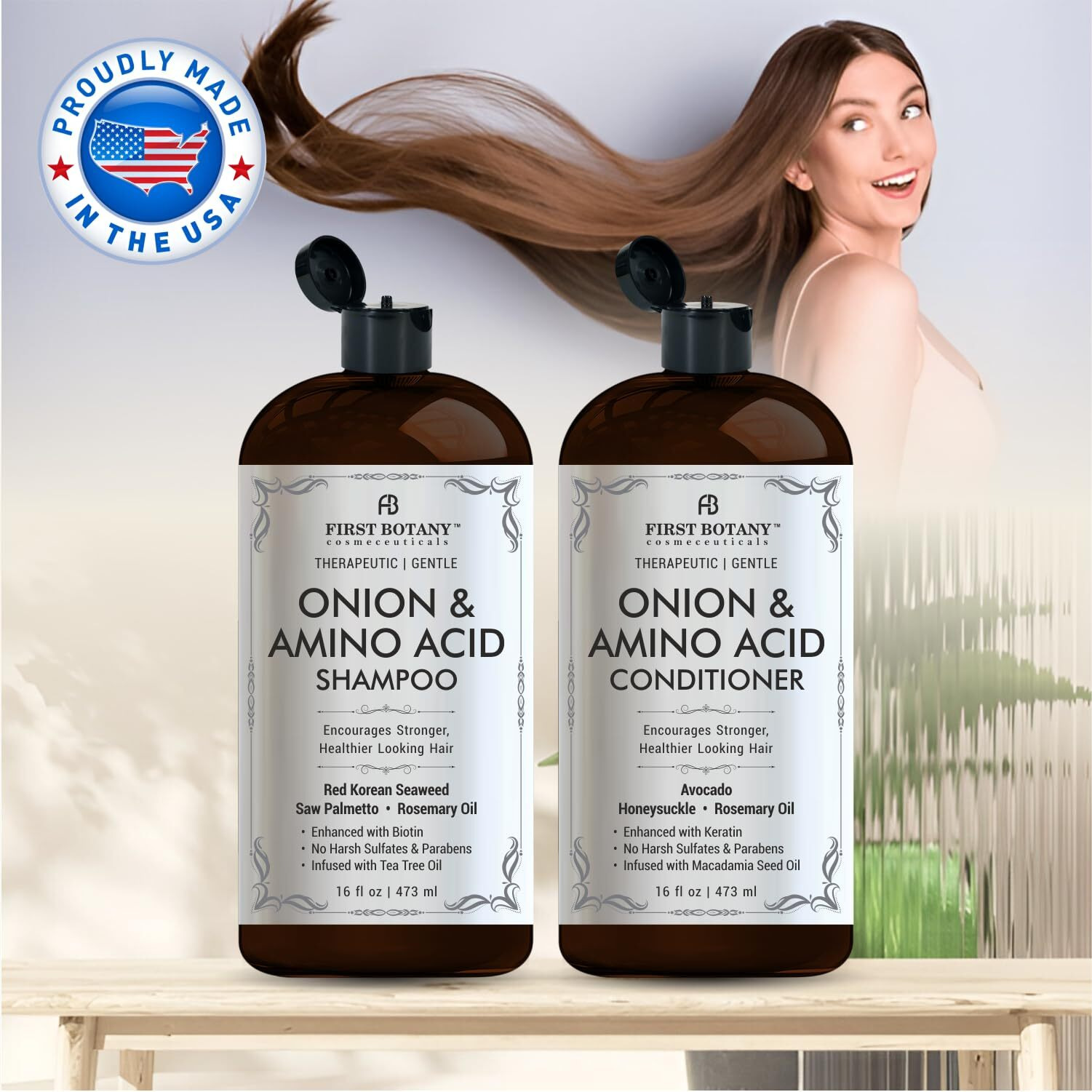 Onion & Amino Acid Shampoo And Conditioner Set - Hair Growth & Strengthening Formula With Biotin, Keratin & Argan Oil - Sulfate-Free, Made In Usa - 16 Fl Oz X 2
