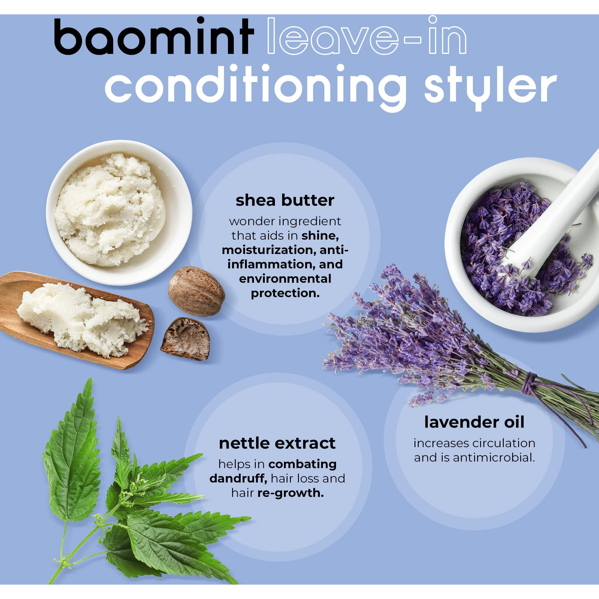Adwoa Beauty Baomint Leave-In Conditioning Styler With Baobab, Wintergreen, Spearmint + Peppermint Oils | Defines Curls, Detangles + Moisturizes For Kinky, Coily, Curly + Wavy Hair - 14 Oz