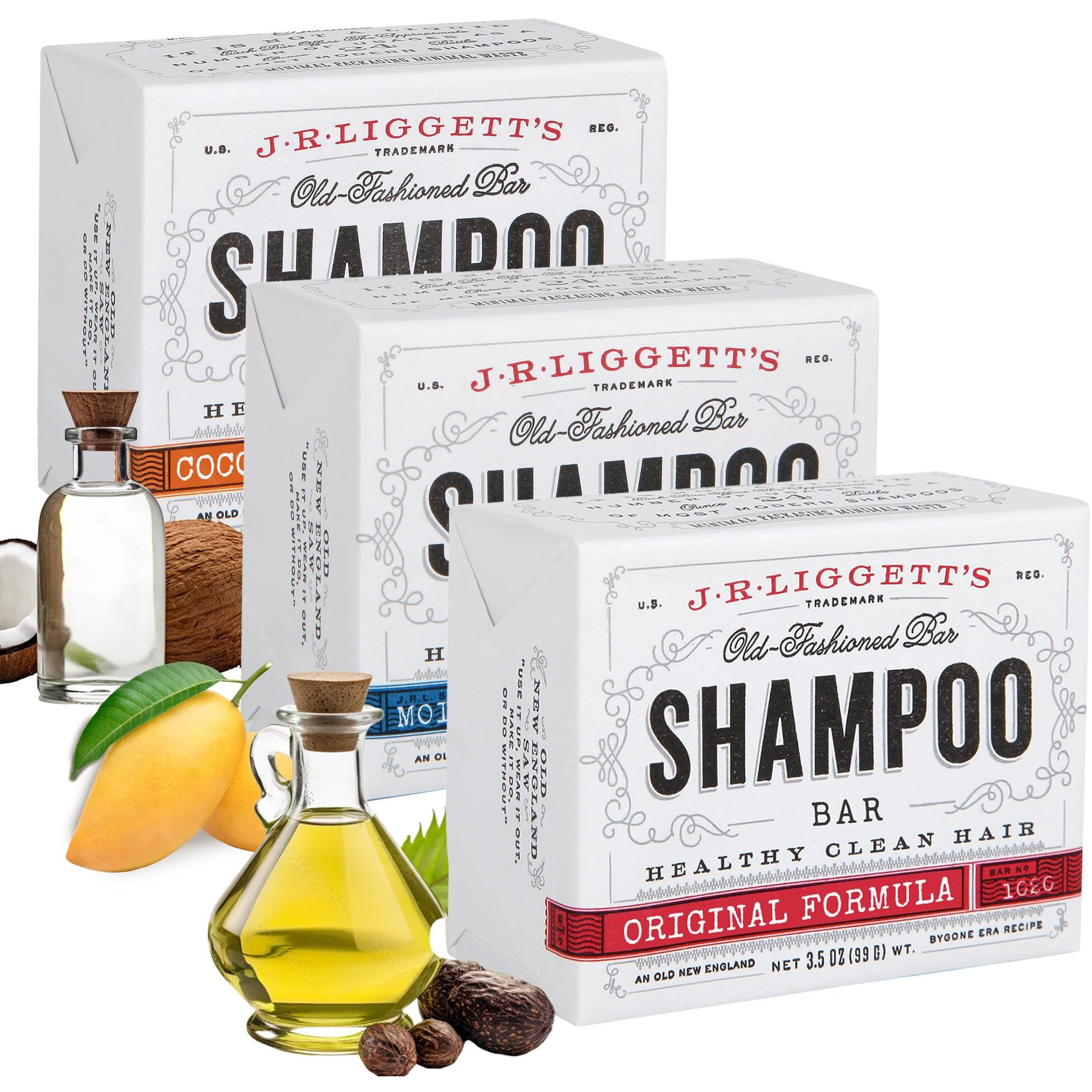 J.R.Liggetts Original Formula, Moisturizing Formula And Coconut & Argan Oil Shampoo Bars - Plant-Based Nourishing Shampoo Bars For All Hair Types - Sulfate-Free For Healthy Hair - 3-Pack