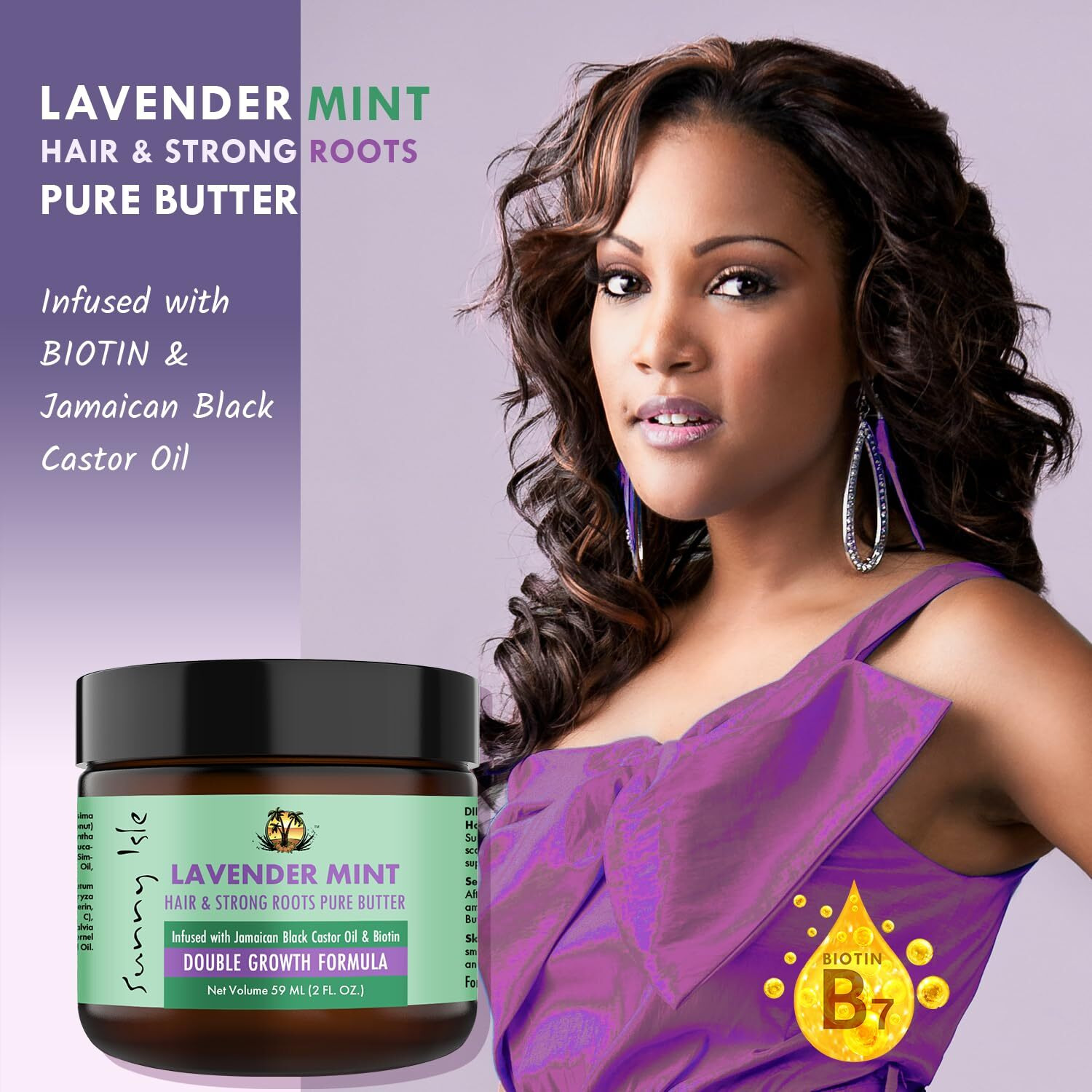 Sunny Isle Lavender Mint Hair And Strong Roots Butter 2Oz | Infused With Biotin & Jamaican Black Castor Oil | Strengthen And Nourish Hair | Dry Scalp, Split Ends | Double Growth Formula