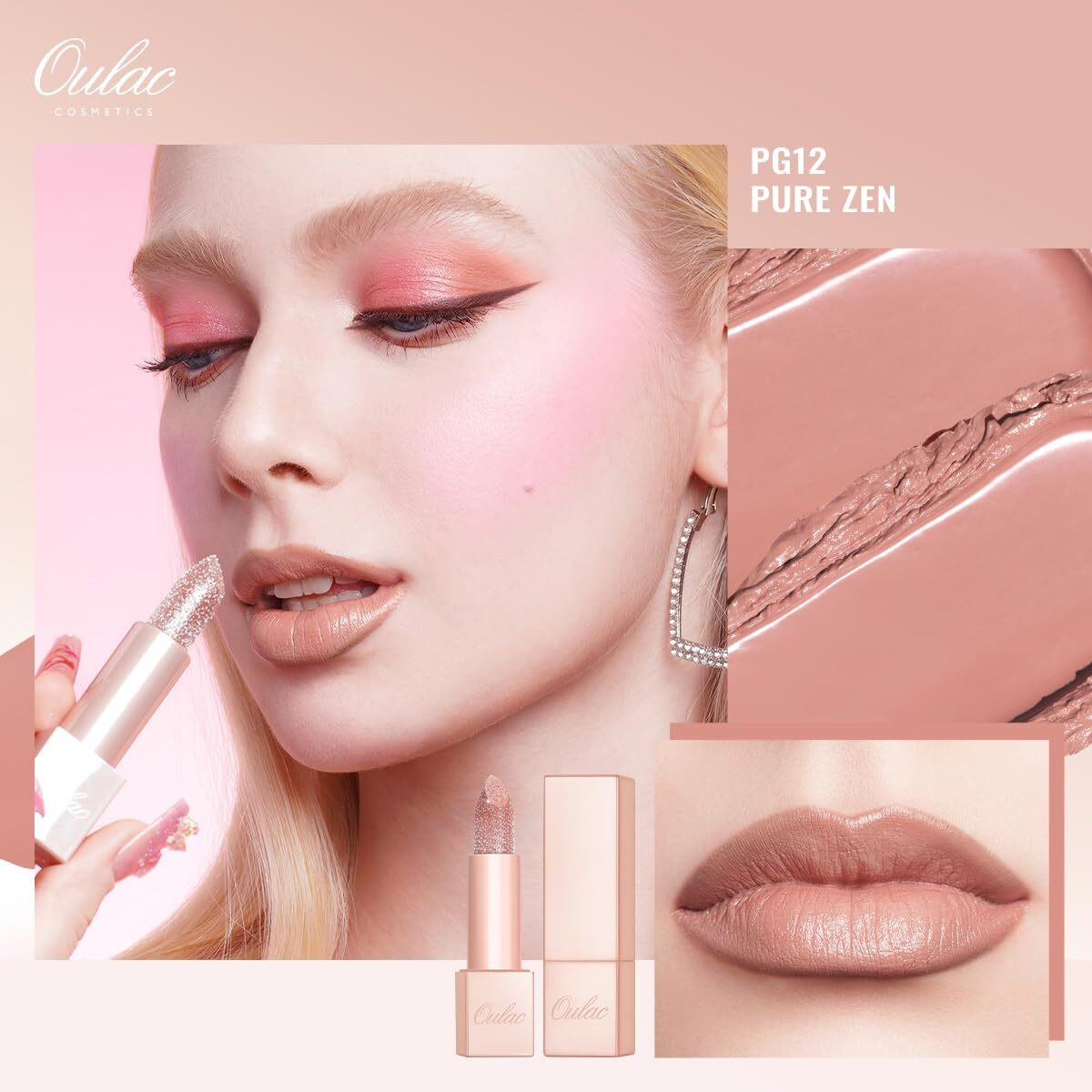 Oulac Moisture Lipstick Set 3Pcs - Infinity High Shine Finish, Hydrating Vegan Lipstick Infused With Damask Rose Oil For All-Day Comfort, Gluten-Free, Pg10+Pg12+Pg13
