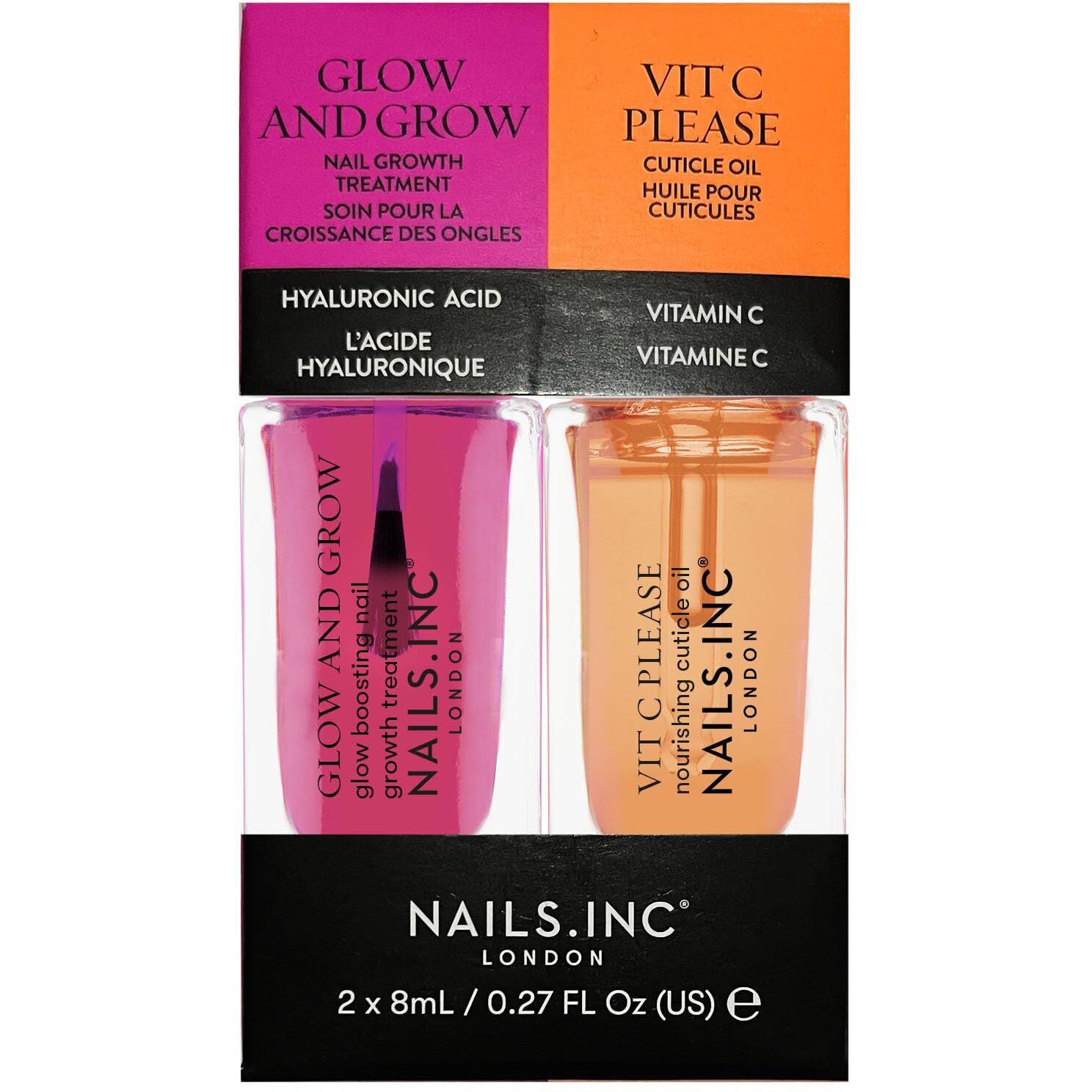 Nails.Inc Mini Nail Treatment Duo, Includes Glow And Grow Nail Growth Treatment And Vit C Please Nourishing Cuticle Oil, With Active Skincare Ingredients To Promote Nail Health, Cruelty Free, Vegan
