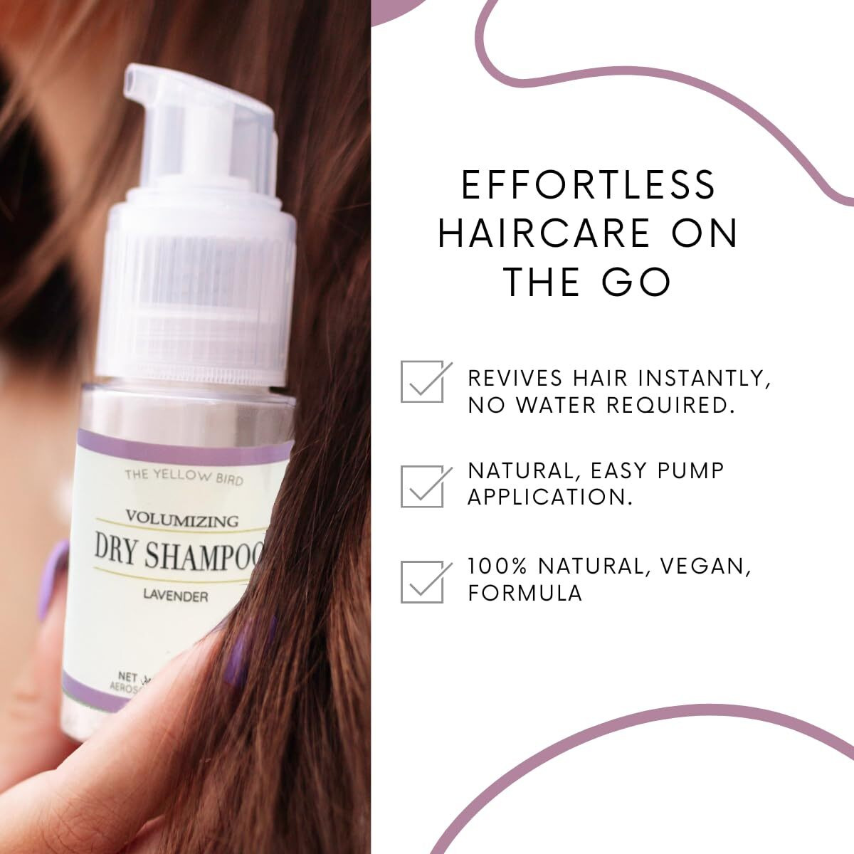 The Yellow Bird Natural Powder Dry Shampoo - Non Aerosol Pump Spray, Healthy, Volumizing Hair Refresh For Women & Men | Organic Ingredients | Lavender Oil Scented | Made In Usa