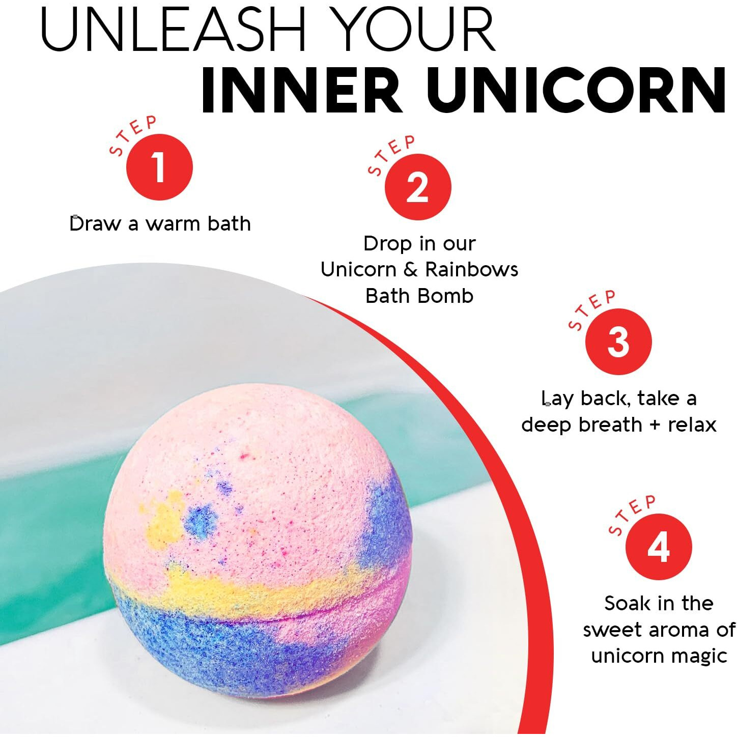Nature's Beauty Unicorns & Rainbows, Pink Jasmine & Strawberry Scent Bath Bomb For Kids Multi-Pack - Natural, Non-Staining, Fun Bubbly Fizzy Spa Bomb, Made W/Coconut Oil + Witch Hazel, 5.5Oz (4 Pack)