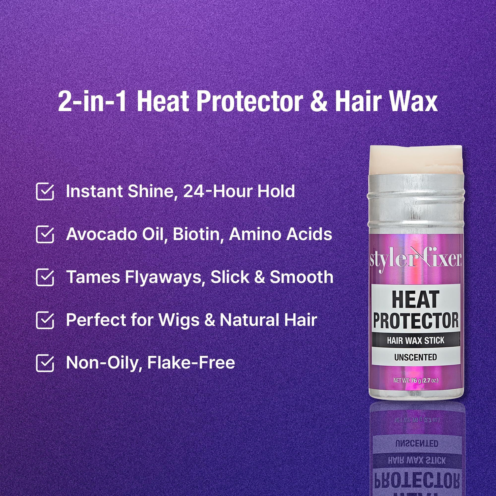 Red By Kiss Style Fixer 2-In-1 Hair Wax Stick Heat Protector Up To 460F, Avocado Oil, Biotin & 18 Amino Acids, Smooth Flyaway, Wigs & Natural Hair (2.7 Oz, Unscented)