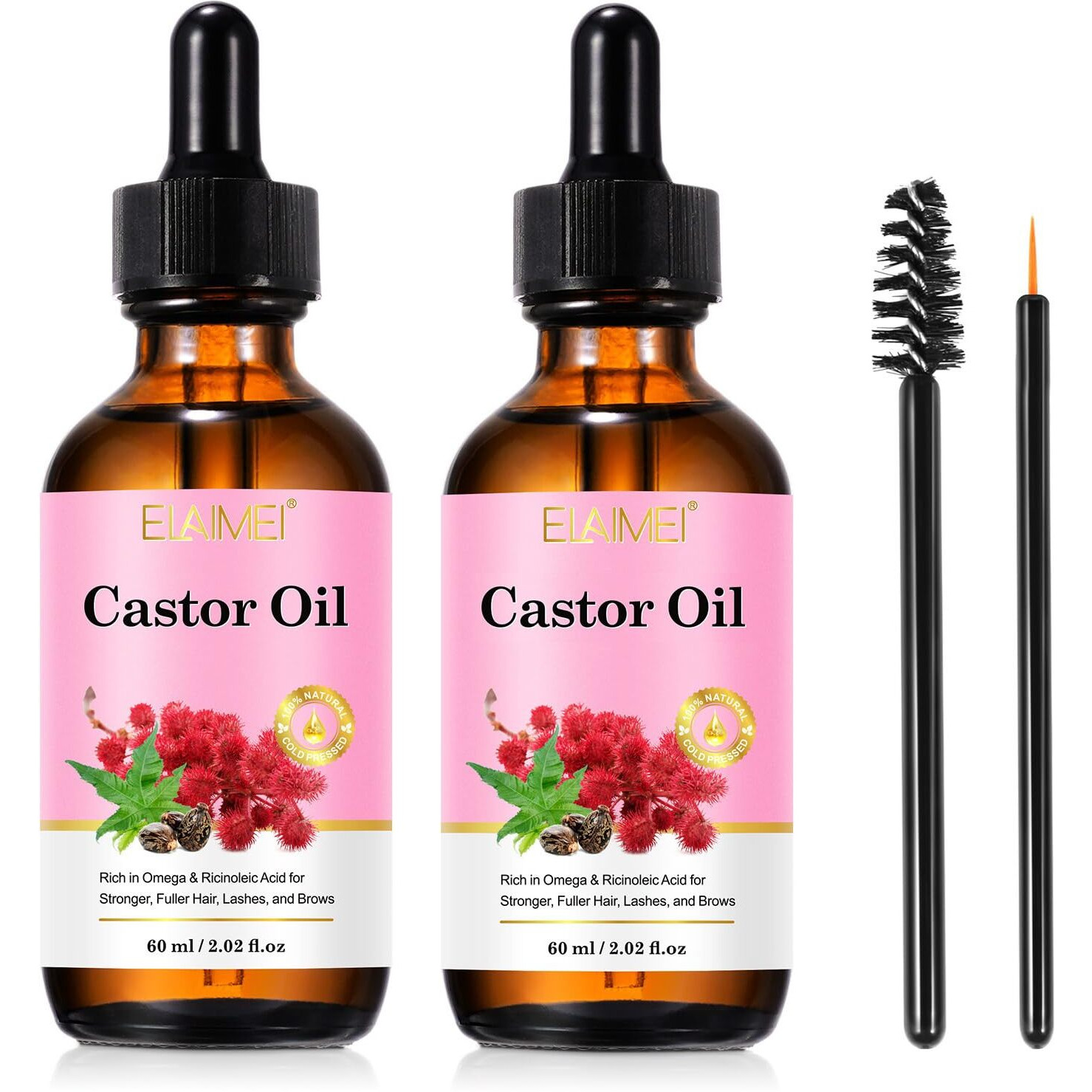 Castor Oil Cold Pressed Unrefined Glass Bottle - Boost Hair Growth For Thicker, Fuller Hair, Lashes & Eyebrows, Deep Hydration For Healthy Hair & Skin Care, 2 Fl Oz