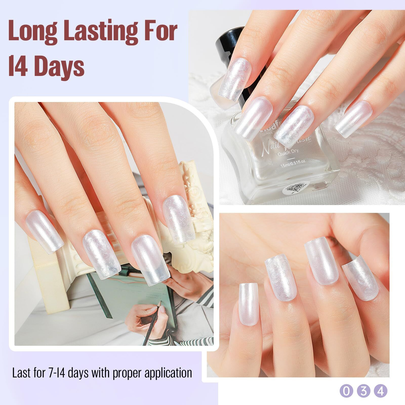 Vieafenti Pearl White Iridescent Nail Polish 15Ml - Aurora Mermaid & Unicorn Glossy, Quick Dry Air Dry Long Lasting, Oil-Based Vegan Nail Art Polish - Diy At Home