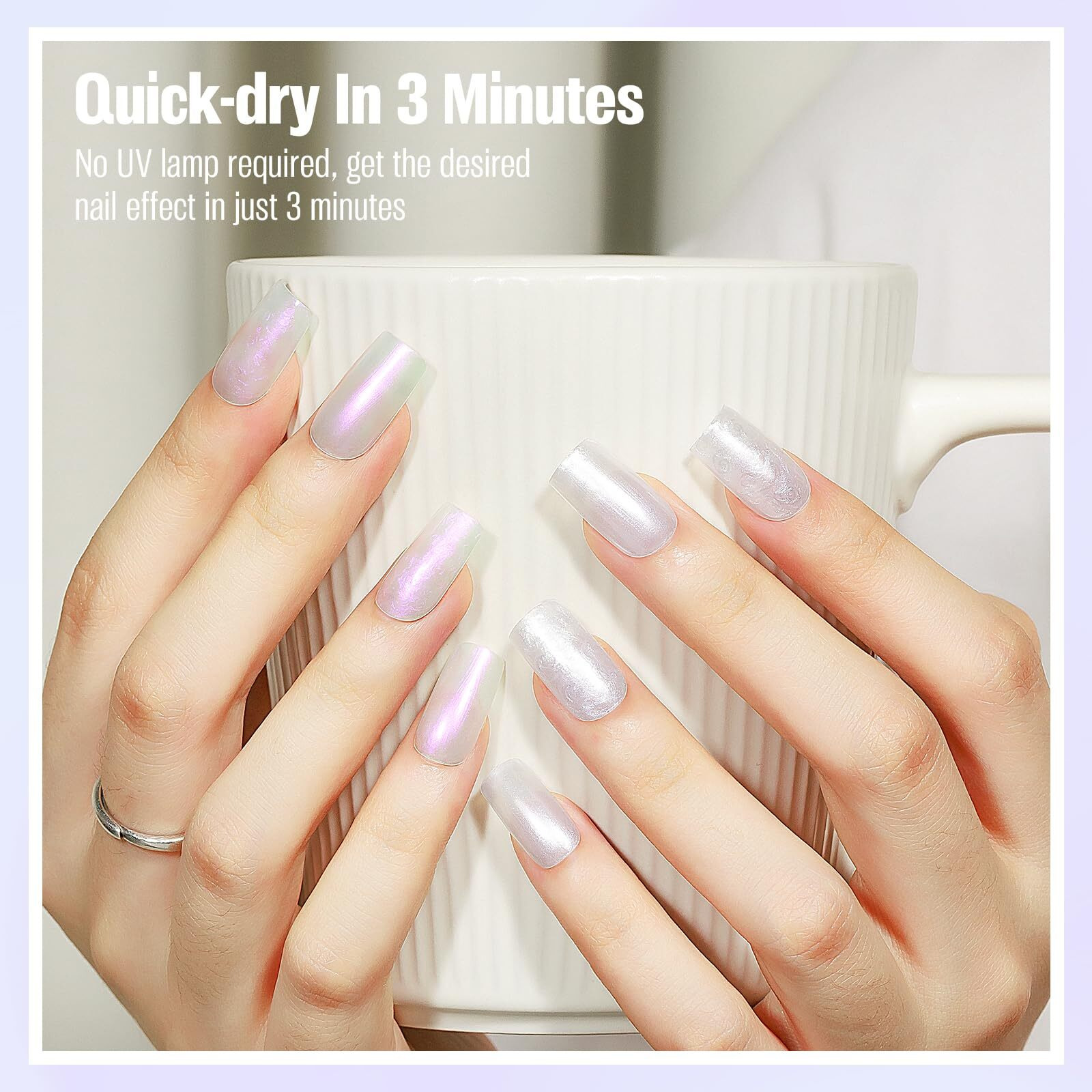 Vieafenti Pearl White Iridescent Nail Polish 15Ml - Aurora Mermaid & Unicorn Glossy, Quick Dry Air Dry Long Lasting, Oil-Based Vegan Nail Art Polish - Diy At Home
