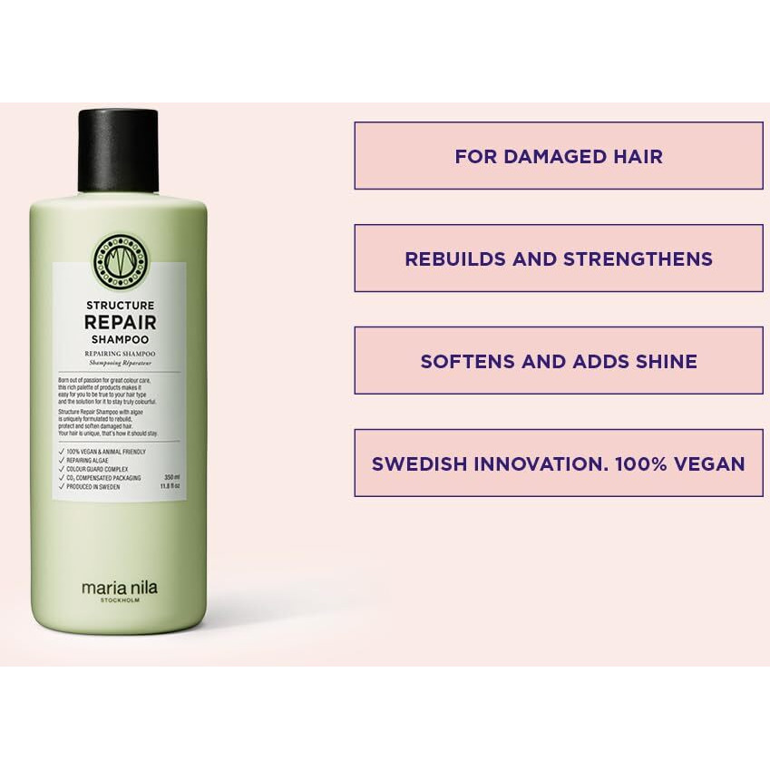 Maria Nila, Structure Repair Beauty Bag, Shampoo/Conditioner/Argan Oil, For Damaged & Chemically Treated Hair, Algae Extract Rebuilds & Moisturizes