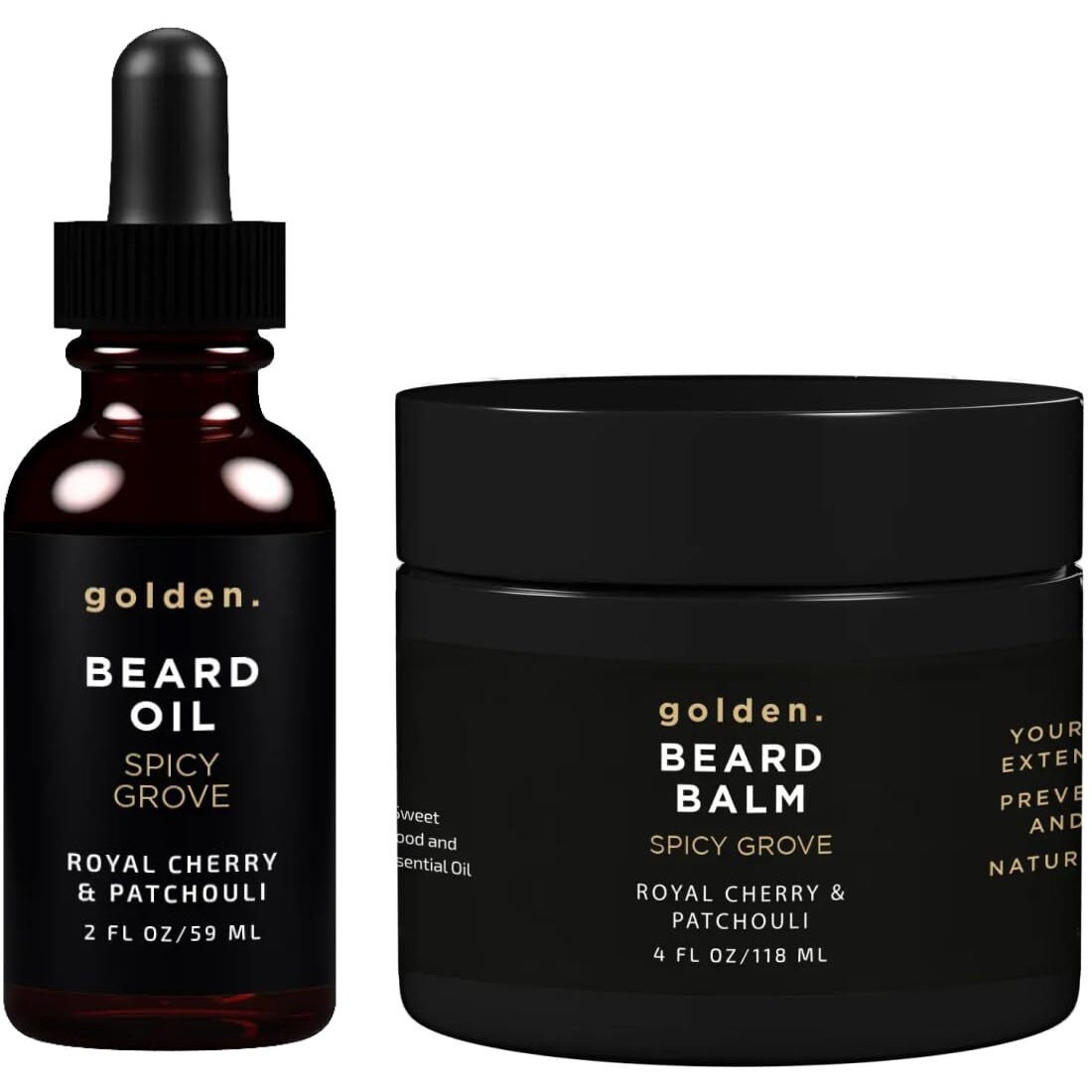 Golden Grooming Beard Oil & Balm Bundle For Men | Natural Growth Kit With Shea Butter | 4Oz Balm & 2Oz Oil | Spicy Grove