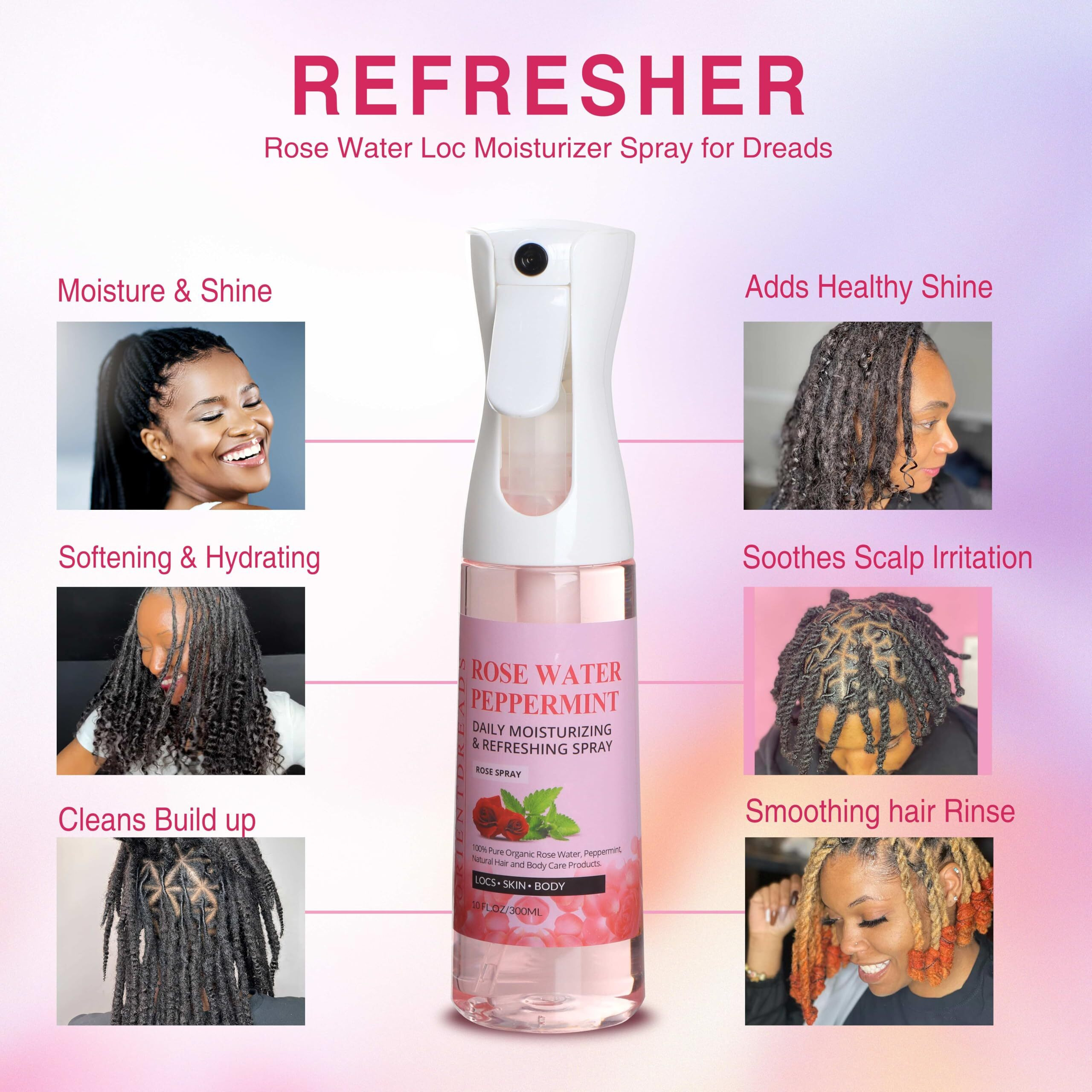Orientdreads Rose Water And Peppermint Hair Scalp Moisturizing Spray With Castor Oil - For Natural Loc Care And Dreadlock Maintenance (10 Oz)