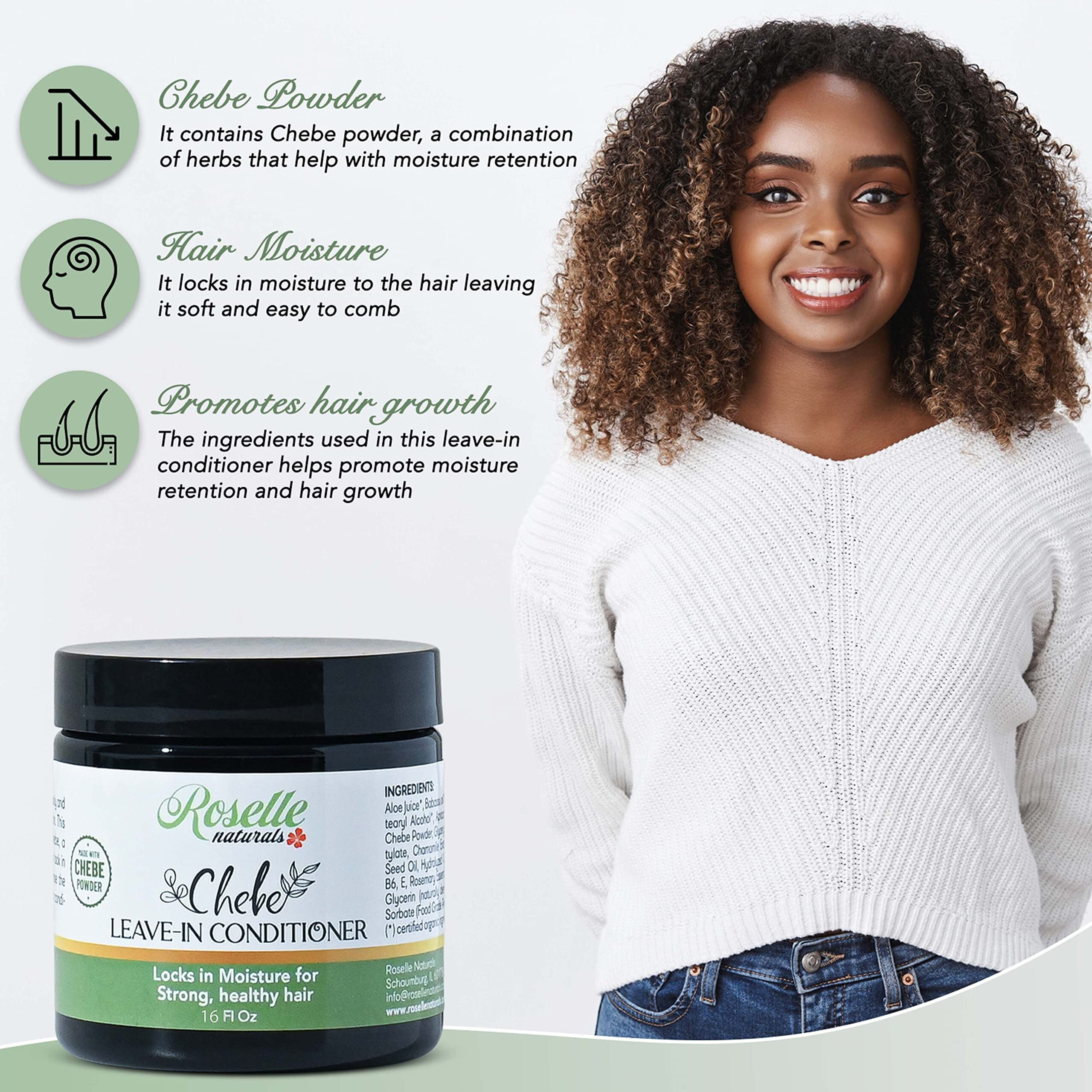 Roselle Naturals Chebe Leave In Conditioner Organic 16 Oz Chebe Powder For Hair Growth, African Chebe & Rosemary Oil, Chebe Hair Leave In Conditioner
