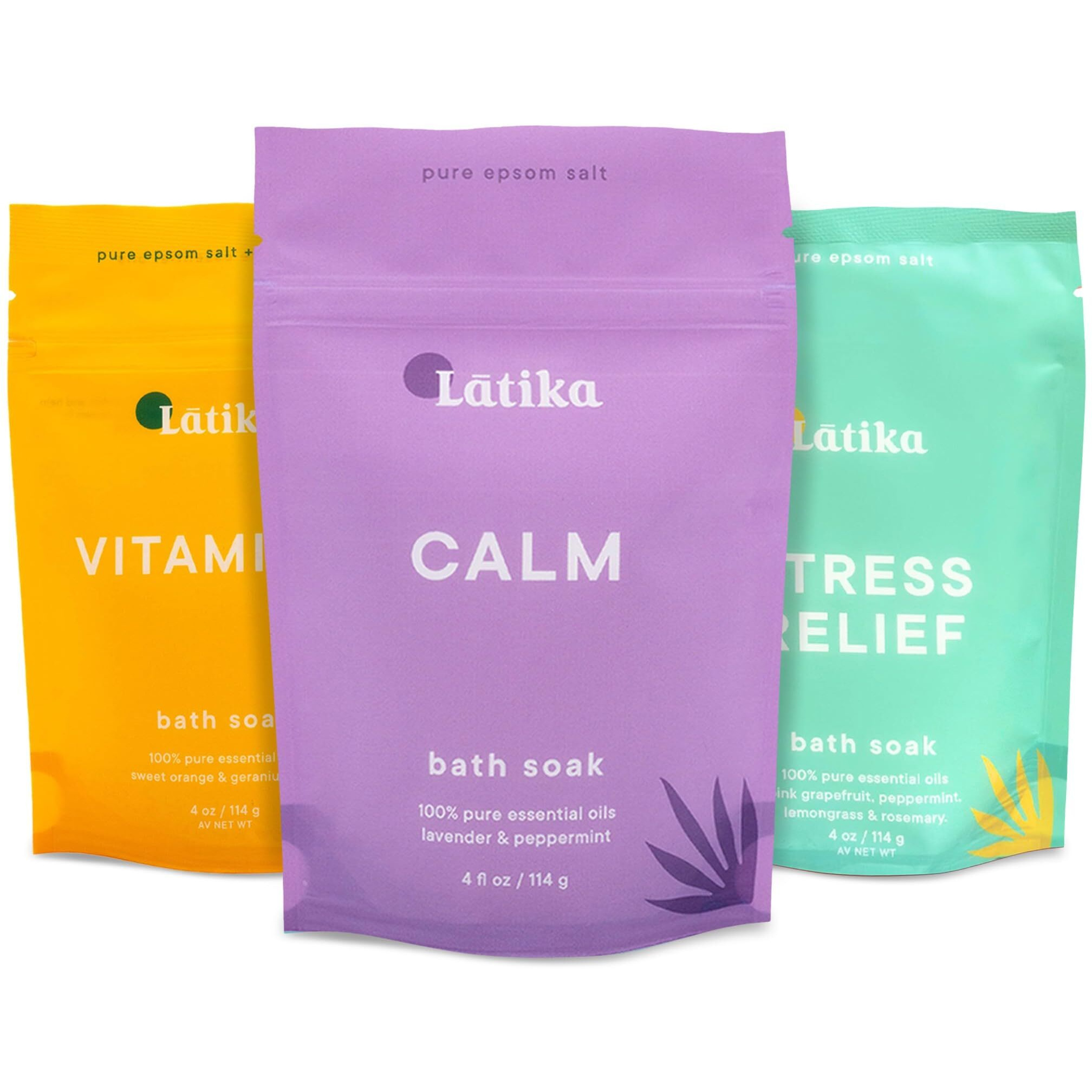 Latika Soaks Set Of 3 - Rejuvenate, Calm & Stress Relief Bath Soak With Essential Oils | Epsom Salt For Muscle Recovery & Skin Nourishment | Vitamin C, Lavender Mint, Grapefruit & More