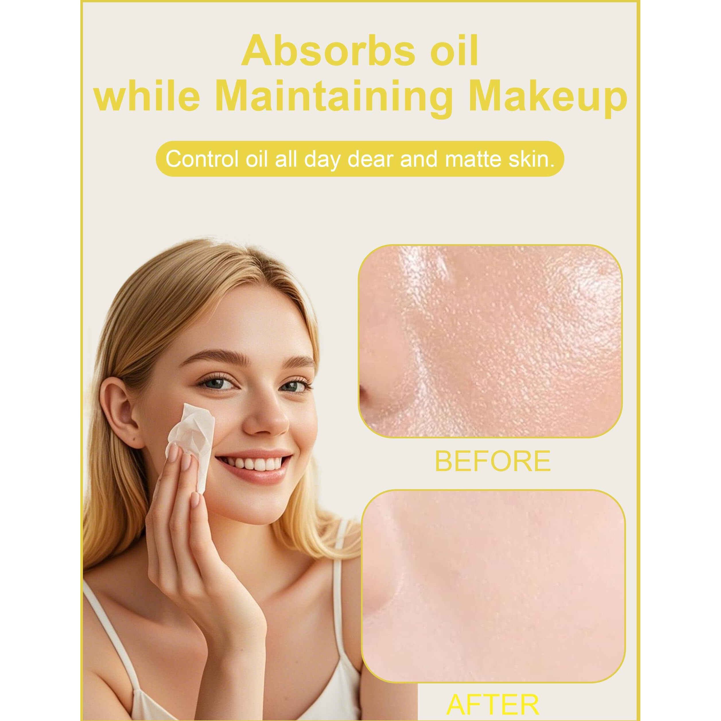 Chamomile Oil Blotting Paper - 200 Sheets W/Mirror, Puff & Refills, Absorbs Excess Face Oil, Controls Shine, Gentle For Makeup Use