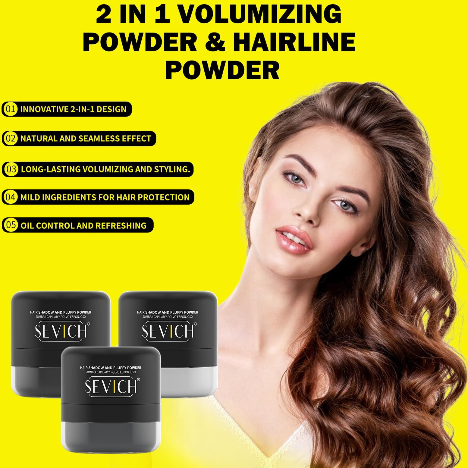 Sevich Vent-Based Hairline & Volume Powder With Botanical Extracts | 2-In-1 Gray Coverage & Oil-Free Fluff | Mirror-Compact For Travel - Dark Grey 6.5G