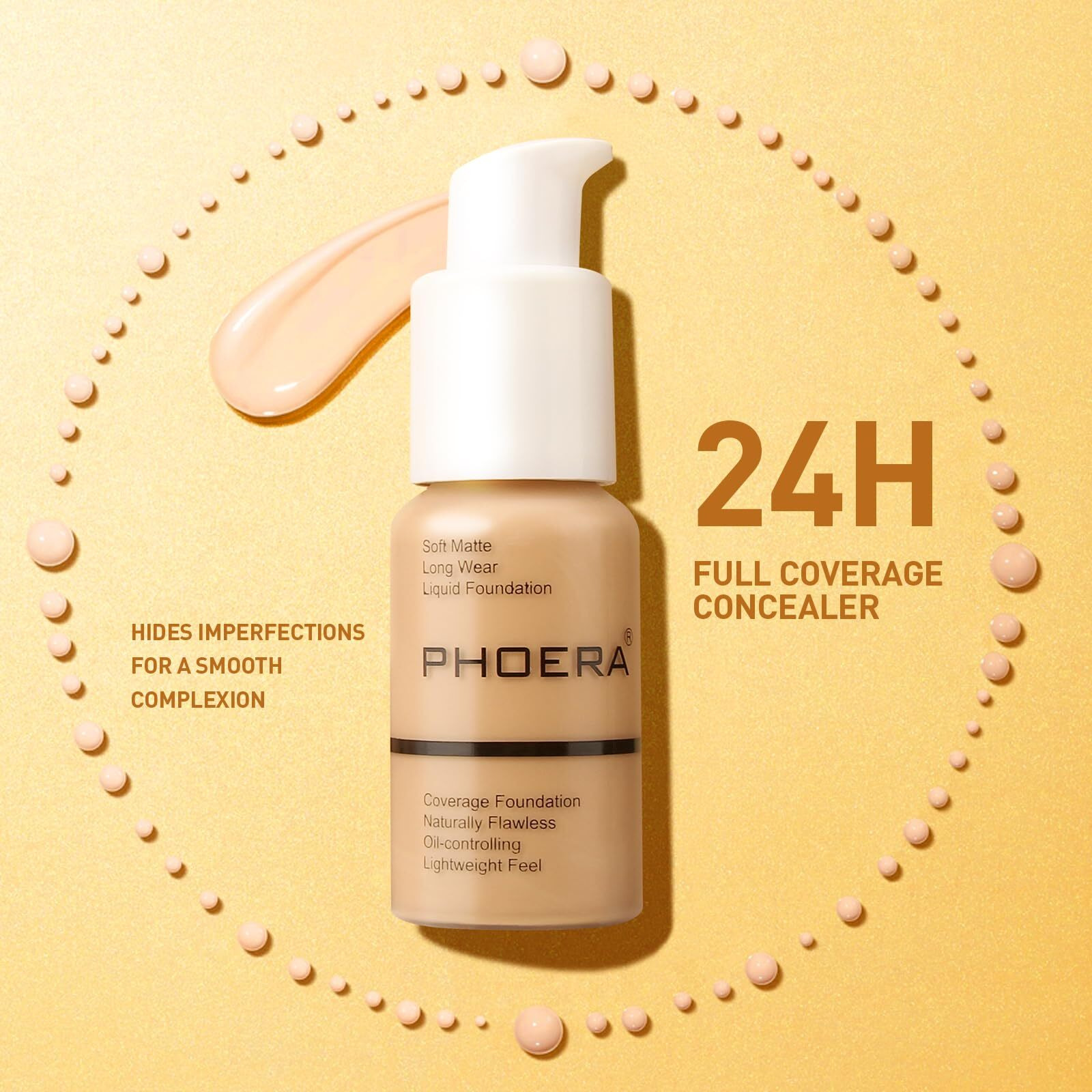 Phoera Foundation Makeup, Flawless Soft Matte Oil Control Liquid Foundation, Full Coverage Mattle Oil-Control Concealer For Older Women, Great Choice For Gift (102+Primer)