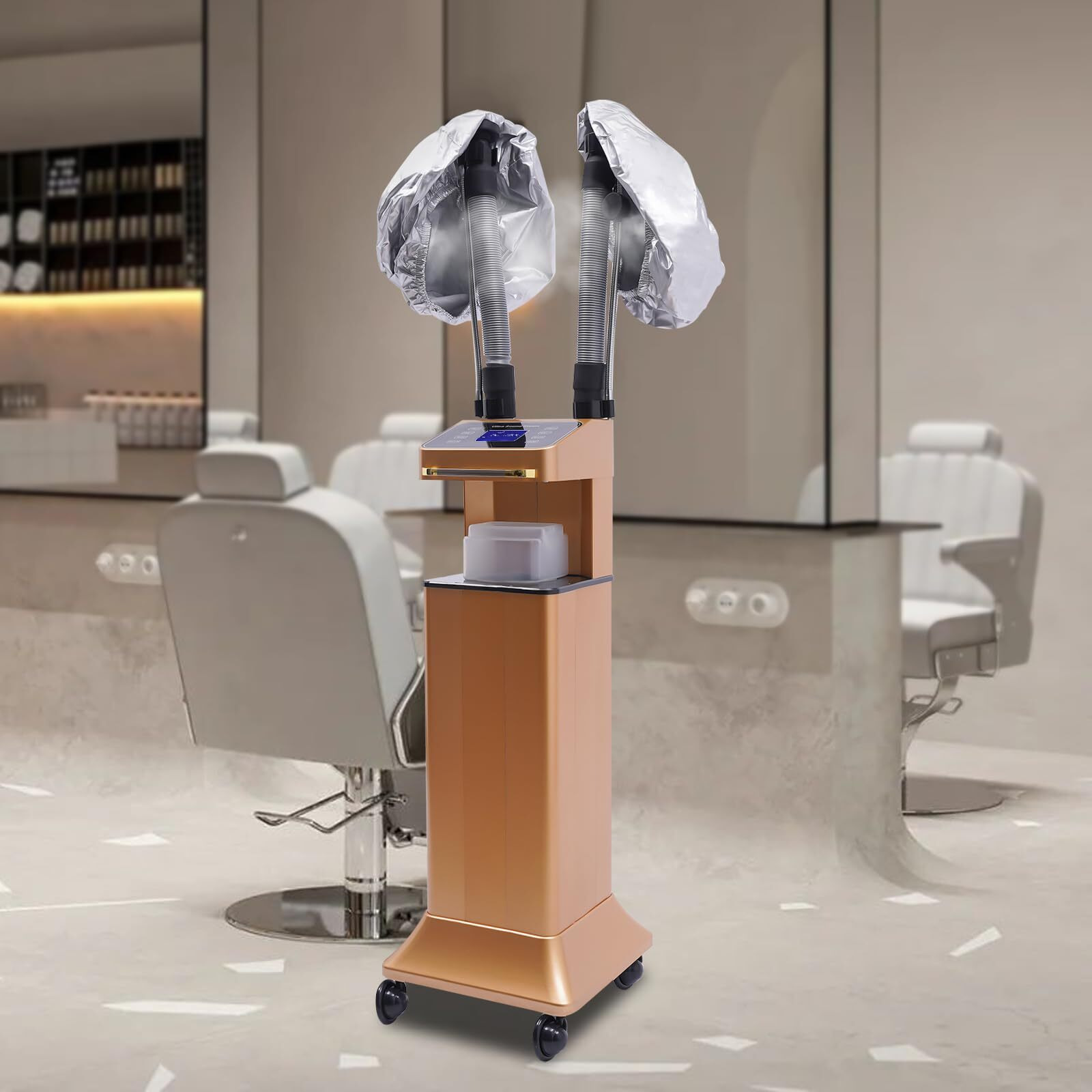 Dnysysj Salon Hair Steamer, Gold Nano Mist Hair Steamer Multi-Functional Nano Hair Color Processor Two Caps Hair Oil Machine, 650W Vertical Hair Steamer For Hair Salon Deep Hair Care Repair, Basics
