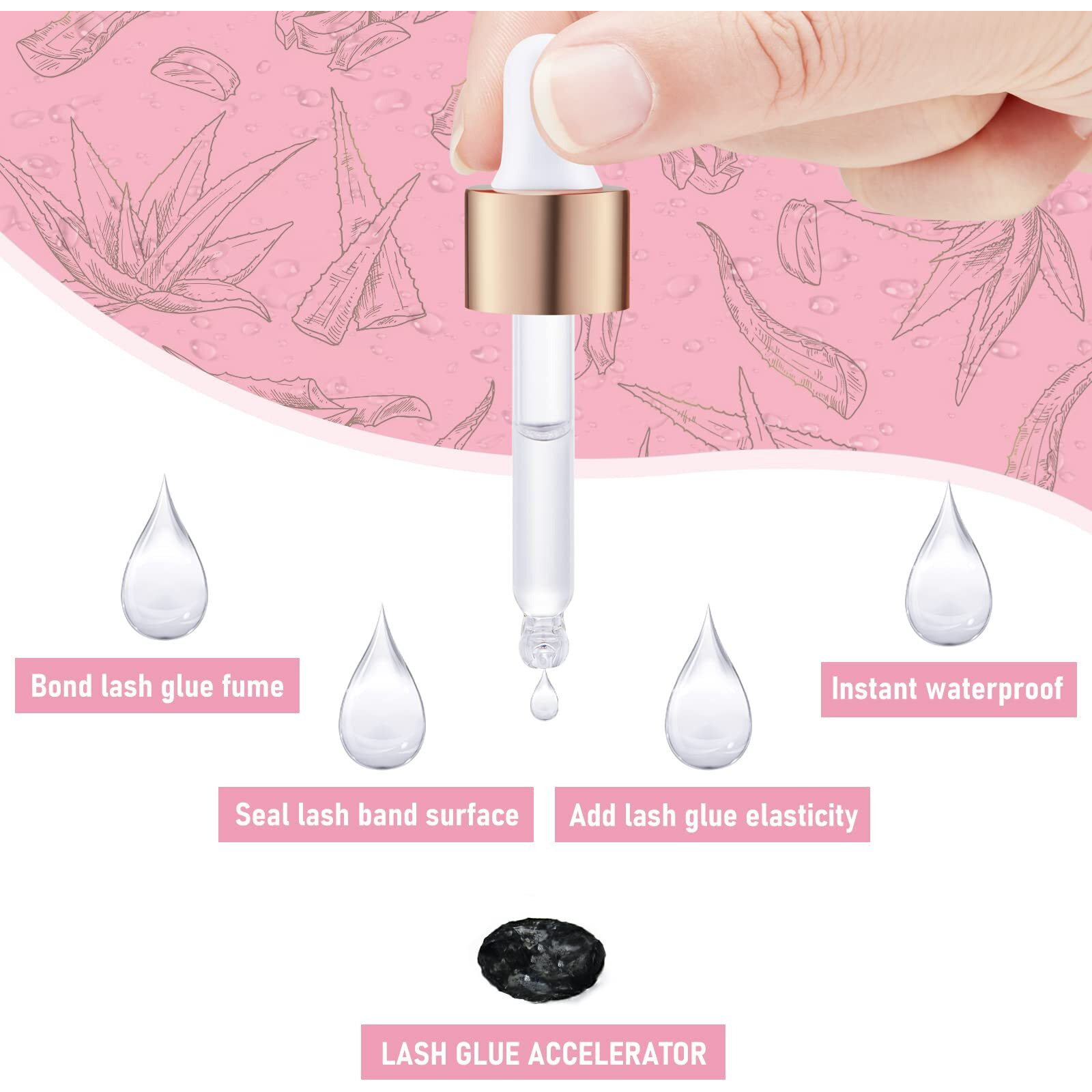 Lash Bonder For Eyelash Extensions Super Bonder Glue Accelerator With 10Pcs Cotton Swab Lash Extension Sealant Longer Retention Waterproof Oil-Proof Special Dropper Design For Dose Control(Aloe,15Ml)