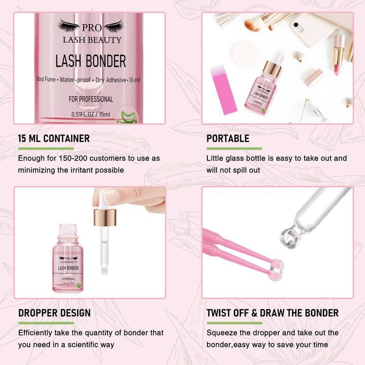 Lash Bonder For Eyelash Extensions Super Bonder Glue Accelerator With 10Pcs Cotton Swab Lash Extension Sealant Longer Retention Waterproof Oil-Proof Special Dropper Design For Dose Control(Aloe,15Ml)