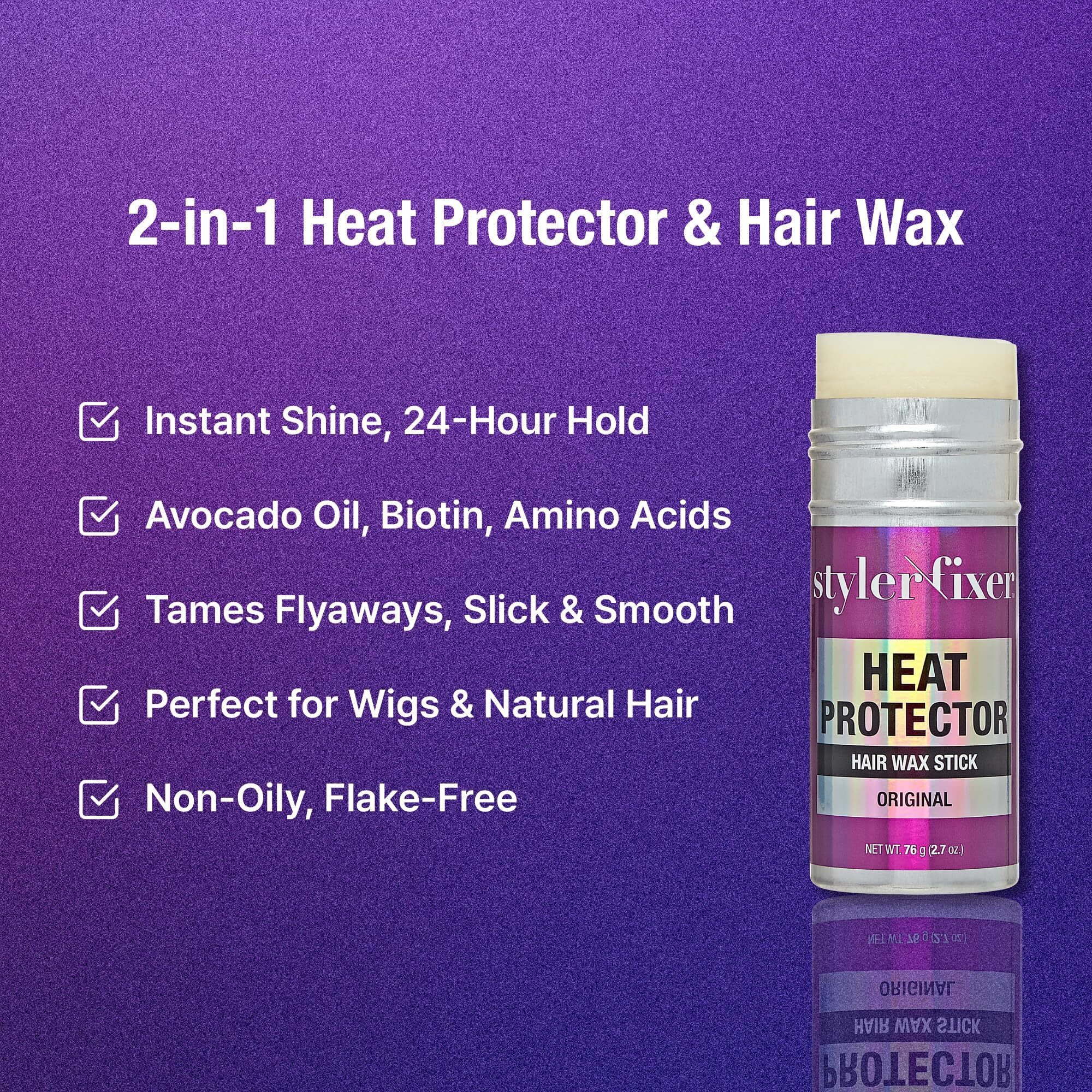 Red By Kiss Style Fixer 2-In-1 Hair Wax Stick Heat Protector Up To 460F, Avocado Oil, Biotin & 18 Amino Acids, Smooth Flyaway, Wigs & Natural Hair (2.7 Oz, Original)