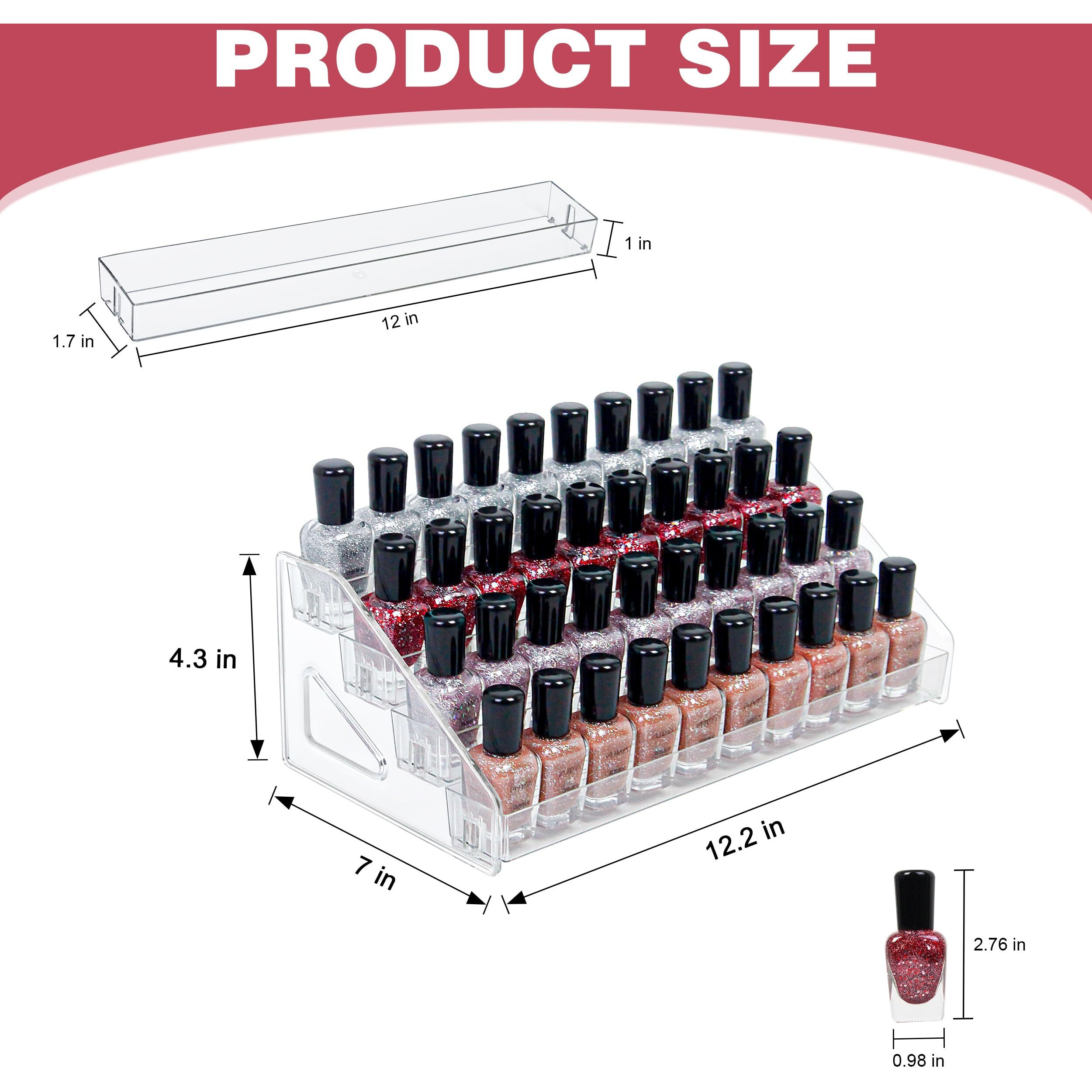 Dtxiaqiao 4-Tier Clear Acrylic Nail Polish Organizer, Holds 32-64 Bottles, Multi-Purpose Display For Nail Polish, Sunglasses, Essential Oils And Cosmetics