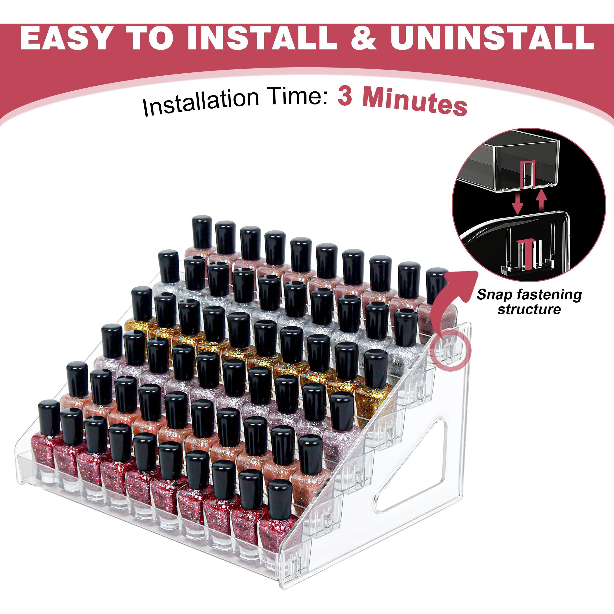 Dtxiaqiao 4-Tier Clear Acrylic Nail Polish Organizer, Holds 32-64 Bottles, Multi-Purpose Display For Nail Polish, Sunglasses, Essential Oils And Cosmetics