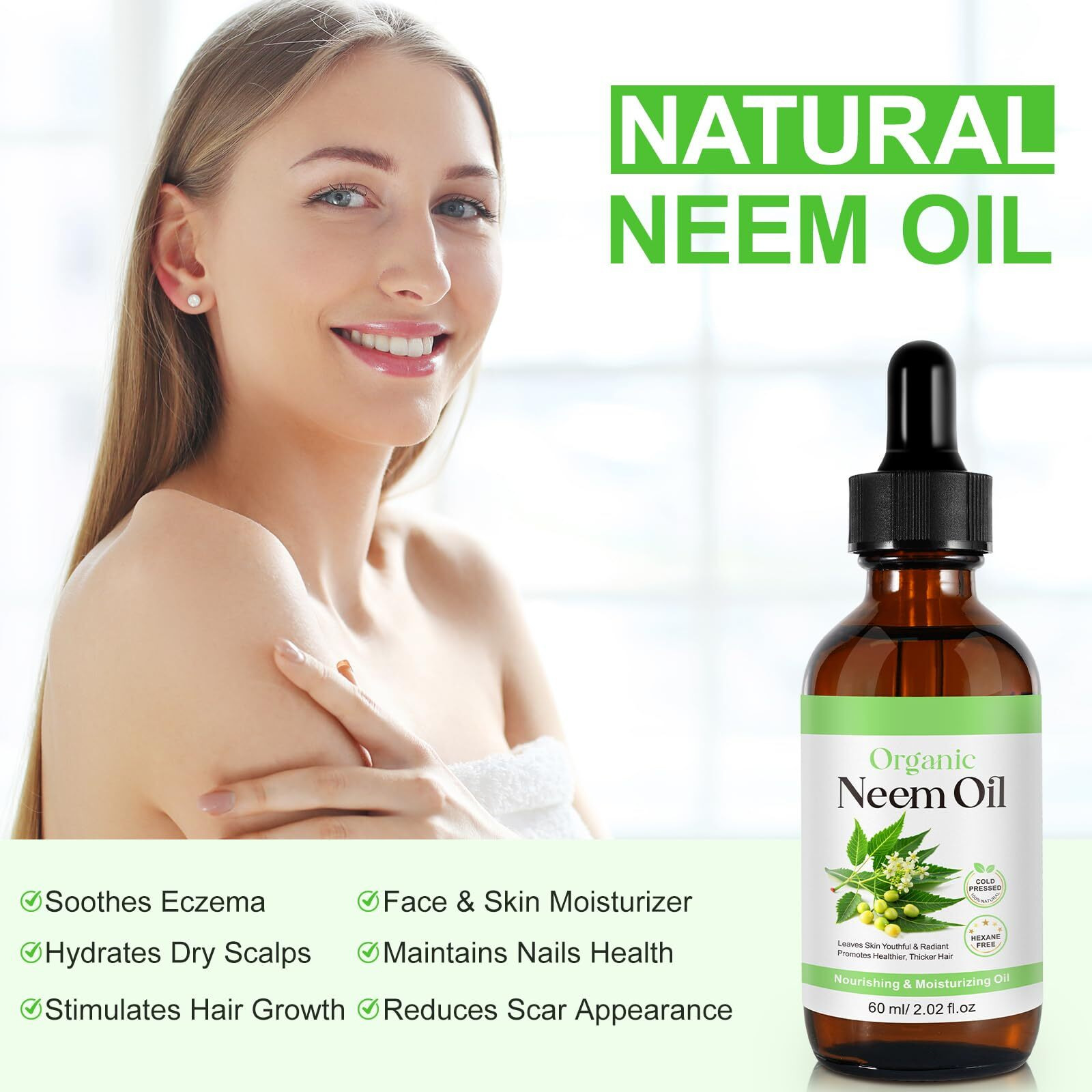 Apuufyqc Neem Oil For Skin - 2 Pack, Pure Natural Cold Pressing, Free Of Hexane, Nourishes The Skin And Hair, Reduces Fine Lines, 4.04 Oz