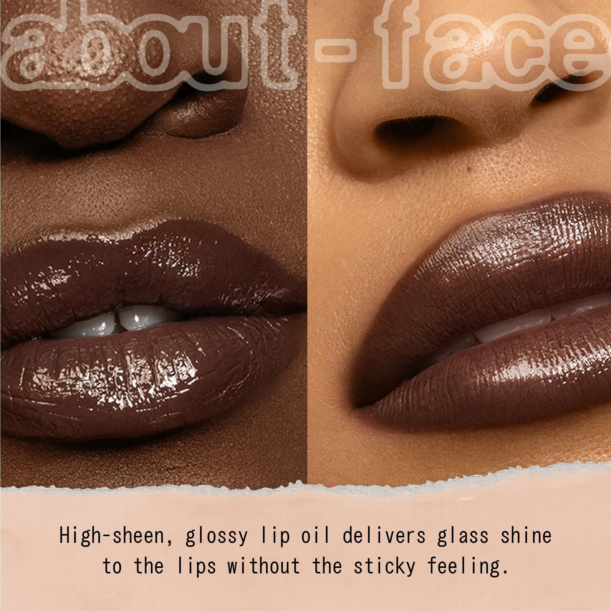 About-Face Light Lock Lip Gloss Play Hooky - Non-Sticky, High-Shine Lip Oil Gloss With Coconut Oil, Peppermint & Lavender - Vegan, Cruelty-Free, Clean Beauty - 0.21 Oz (Plum Brown)