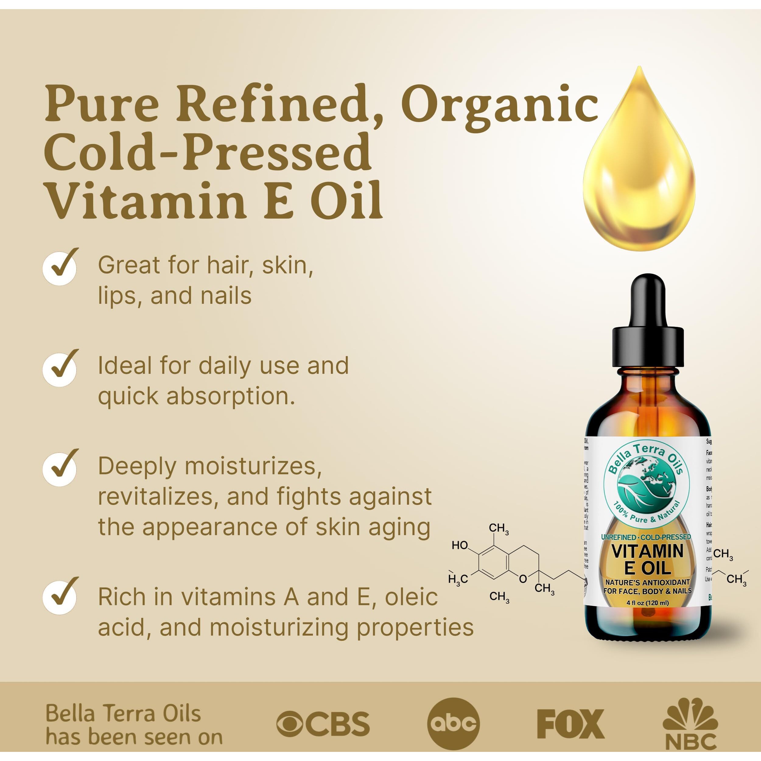 Bella Terra Oils Pure Vitamin E Oil, All Natural, D-Alpha Tocopherol - 1 Gallon, Derived From Wheat Germ, Supports Skin & Hair Health