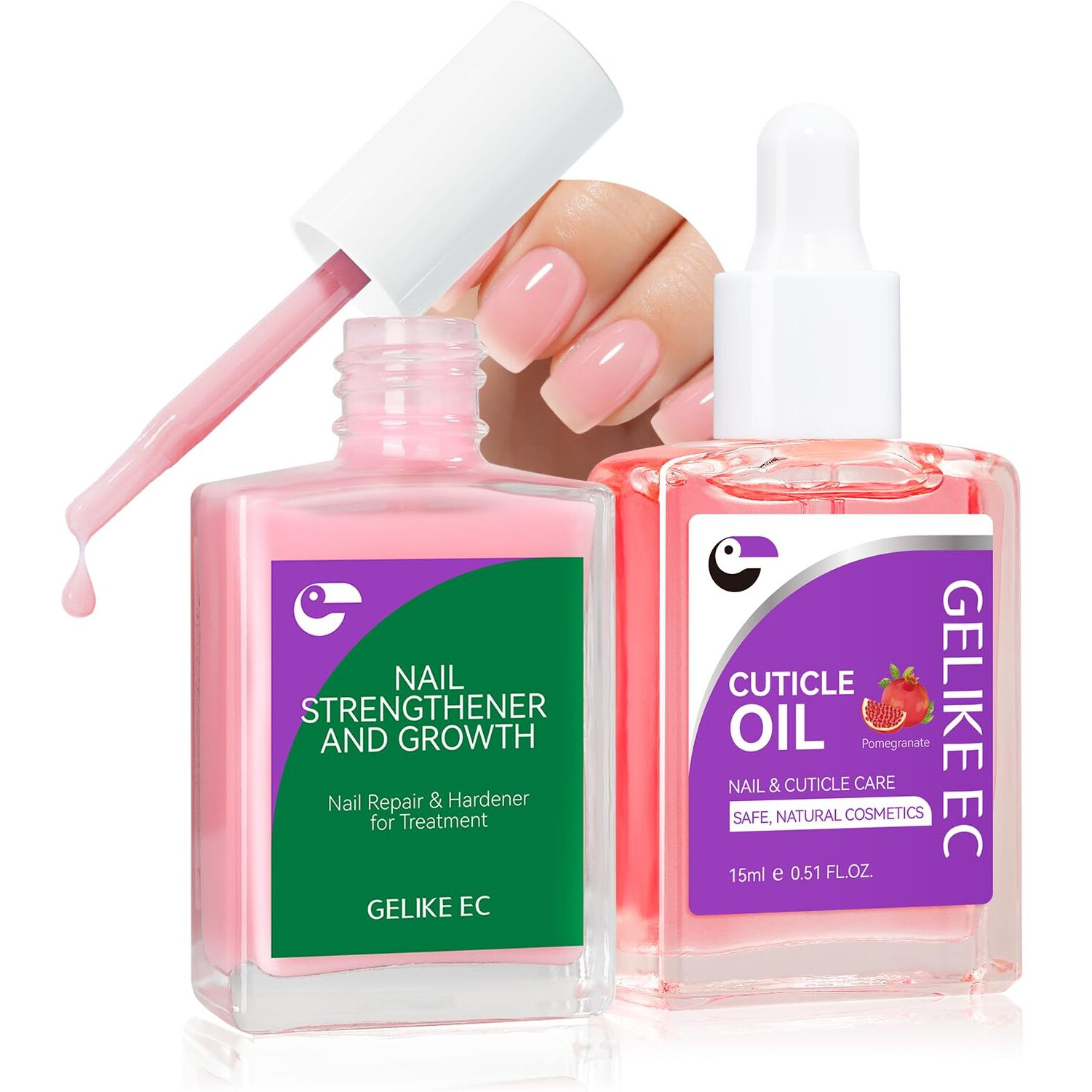 Natural Nail Growth Treatment & Oil Kit Rose & Pomegranate Nail Care Set - Deep Repair For Damaged Nails - Rich Winter Scent - Cruelty-Free Vegan Formula