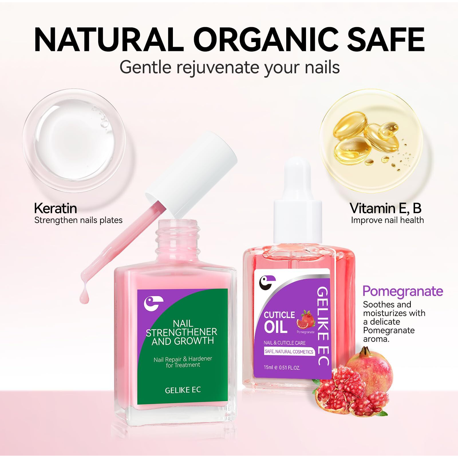 Natural Nail Growth Treatment & Oil Kit Rose & Pomegranate Nail Care Set - Deep Repair For Damaged Nails - Rich Winter Scent - Cruelty-Free Vegan Formula
