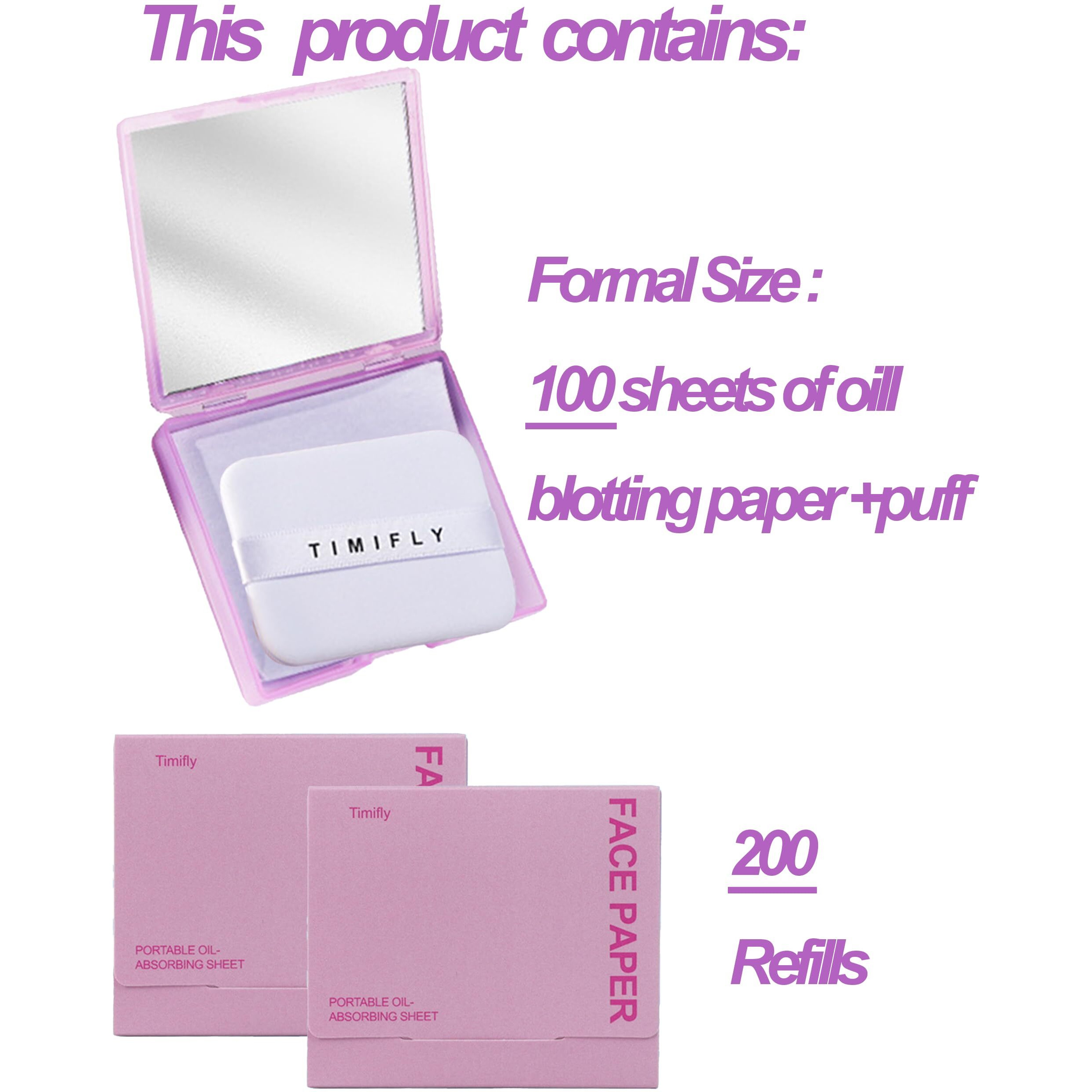 Oil Blotting Paper - 300 Sheets W/Mirror, Puff & Refills, Absorbs Excess Face Oil, Controls Shine, Gentle For Makeup Use