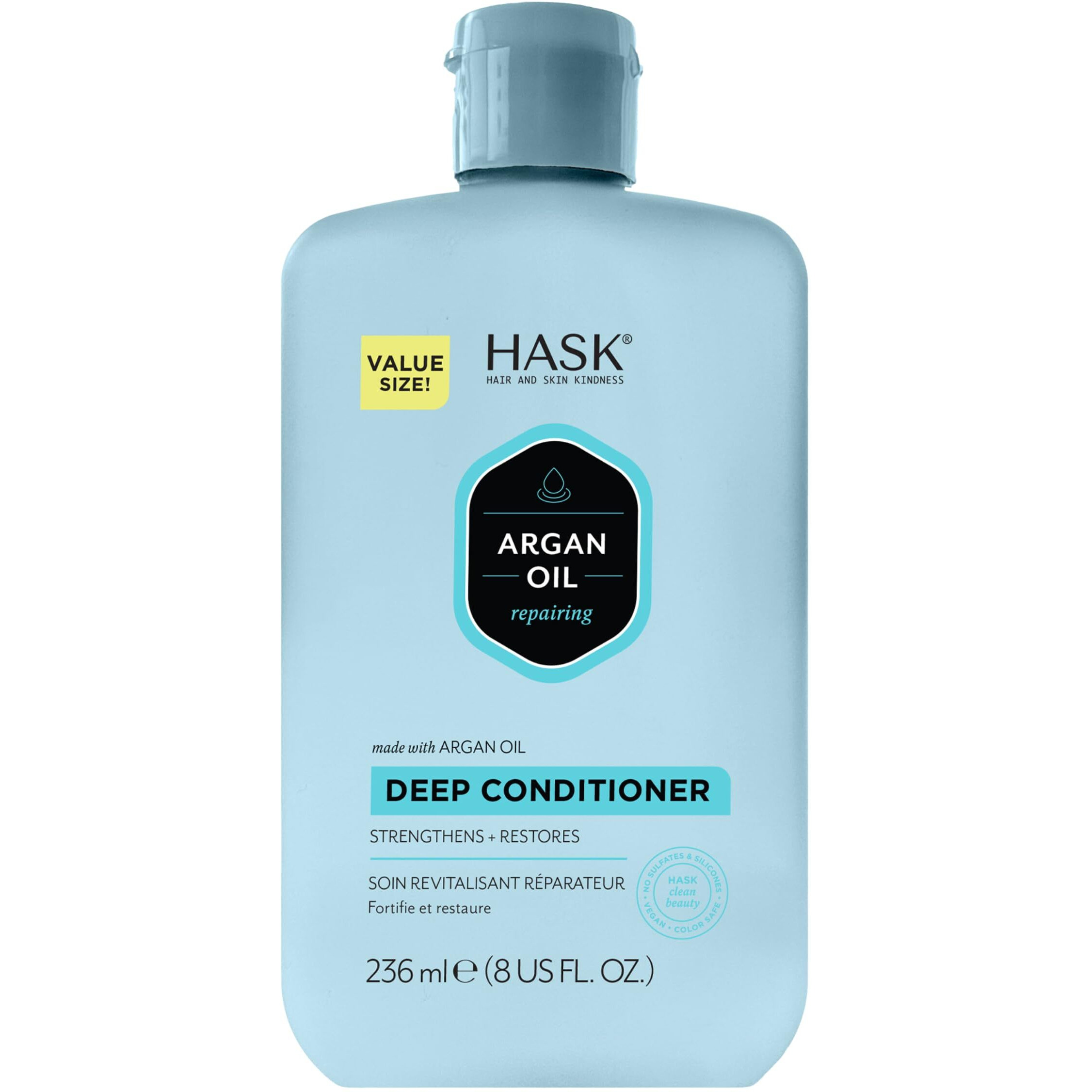Hask Argan Oil Repairing Deep Conditioner Treatments For All Hair Types, Color Safe, Gluten Free, Sulfate Free, Paraben Free - 8 Fl Oz