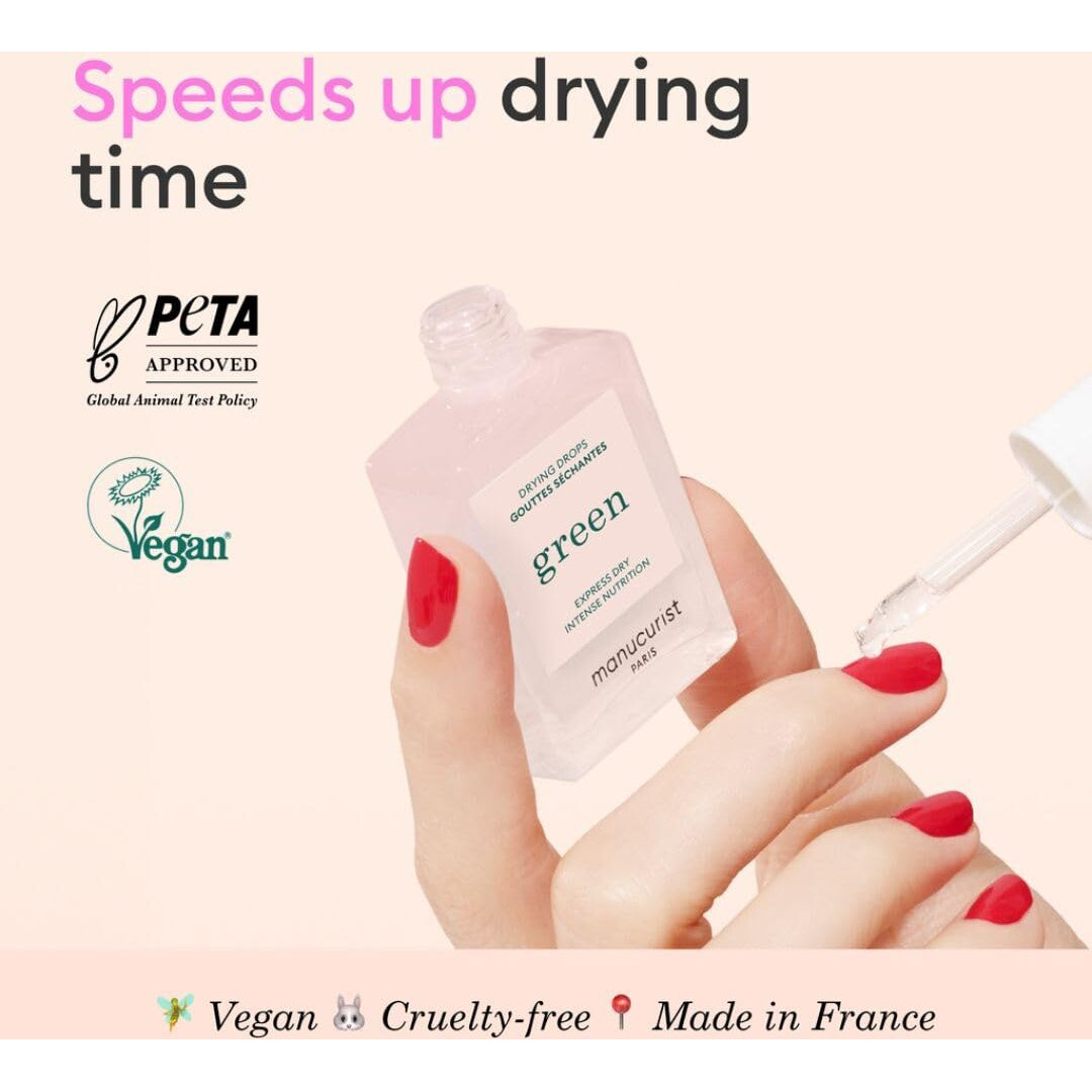 Manucurist Green Nail Polish Drying Drops - Fast Dry Nail Polish - Halves Drying Time - Nourishing Nail Care - 49.5% Bio-Sourced - Nail Oil - Cuticle Oil For Nails - Green System Compatible 0.5 Fl Oz