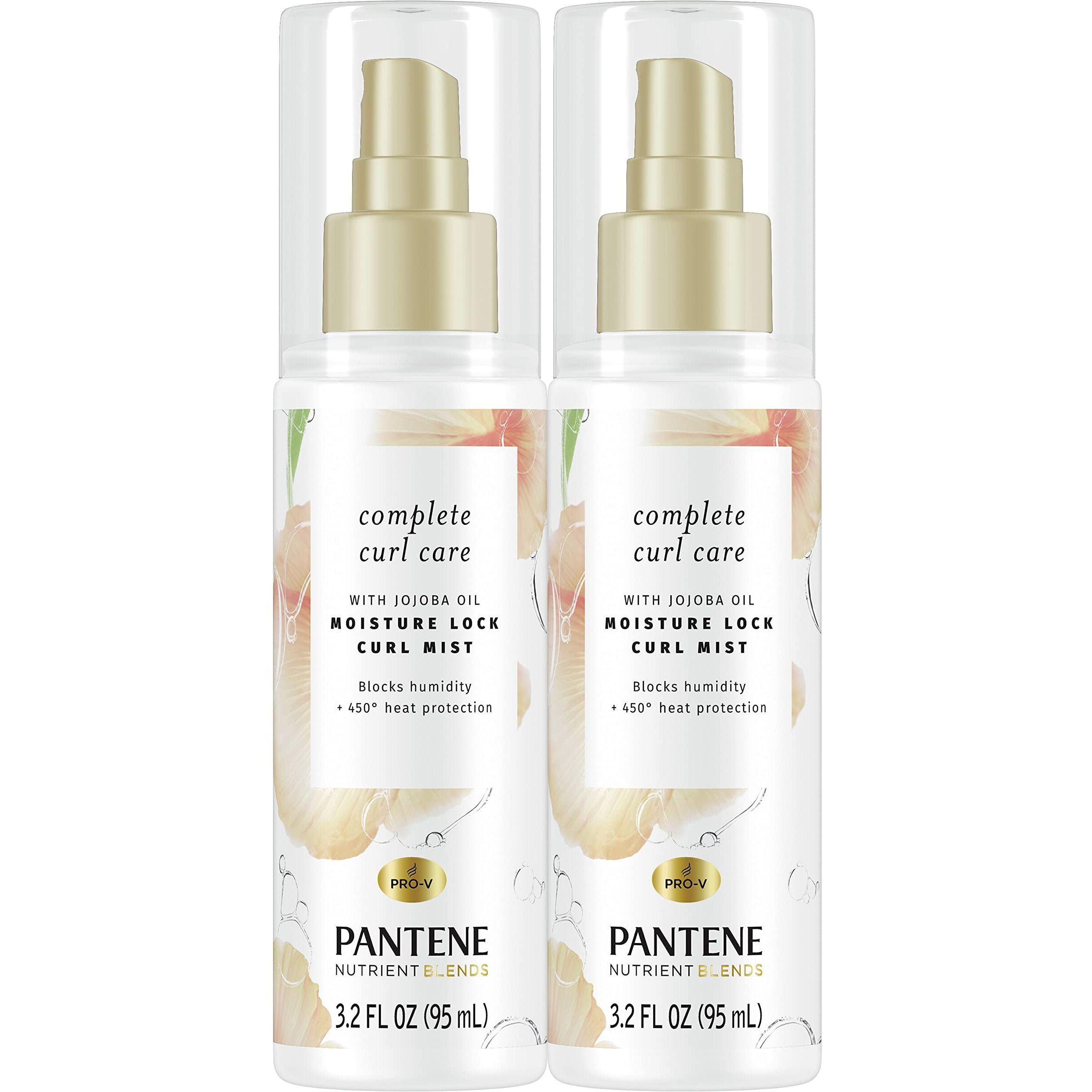 Pantene Heat Protectant Spray With Jojoba Oil For Curly Hair, Nutrient Blends Moisture Lock Curl Mist, Sulfate Free, 3.2 Fl Oz Twin Pack