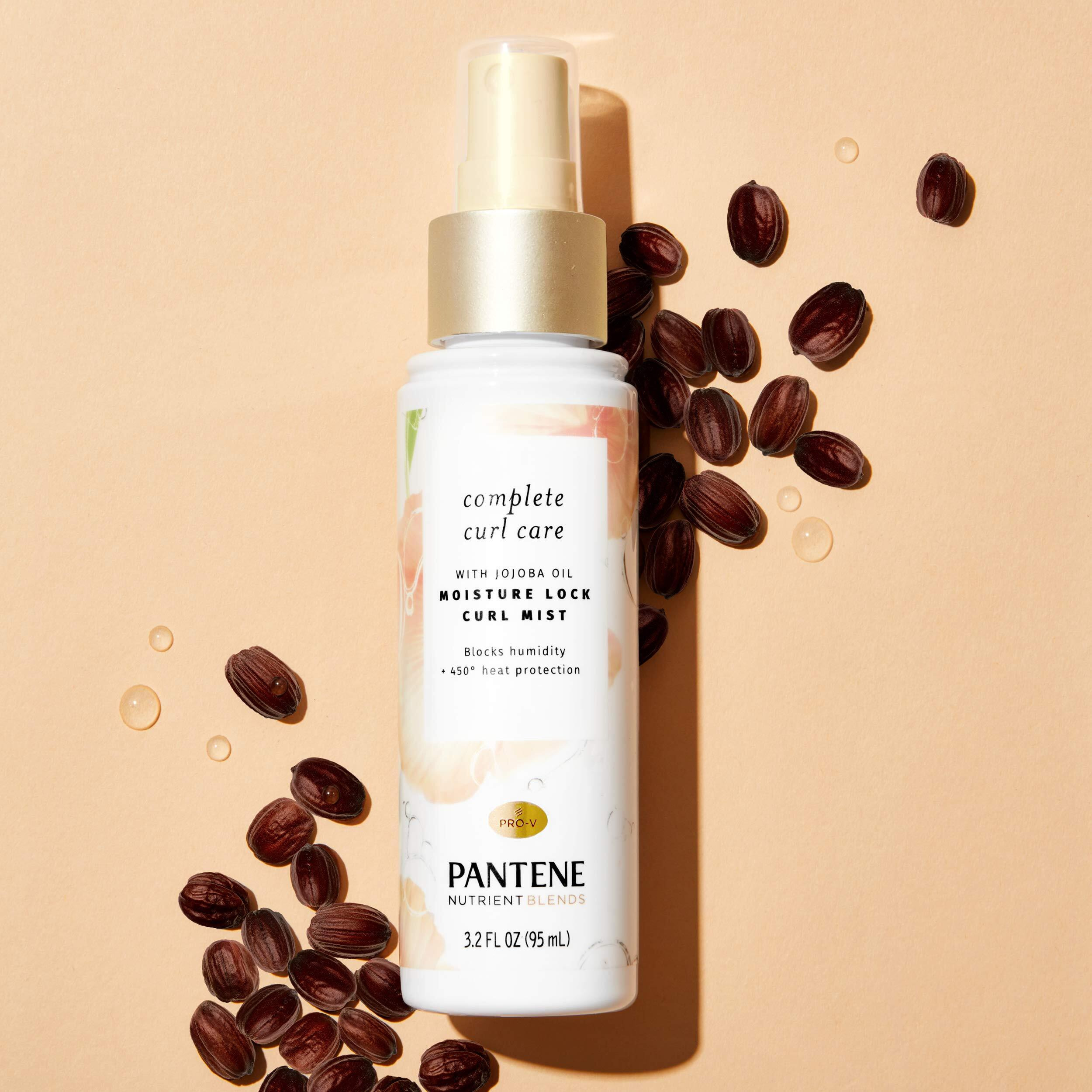 Pantene Heat Protectant Spray With Jojoba Oil For Curly Hair, Nutrient Blends Moisture Lock Curl Mist, Sulfate Free, 3.2 Fl Oz Twin Pack