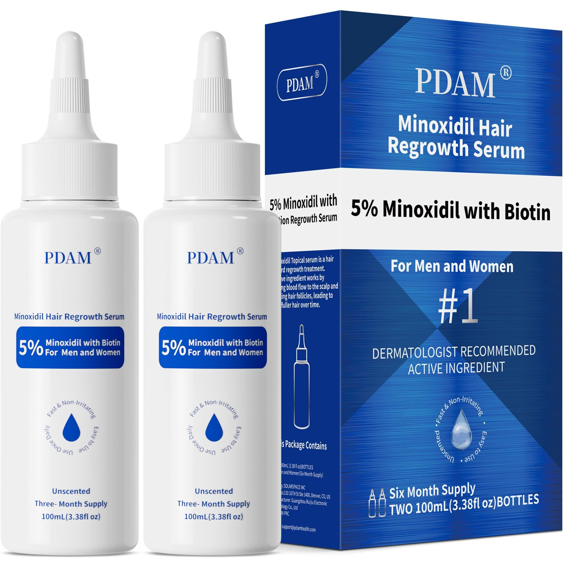 5% Minoxidil For Men Hair Growth Serum - Minoxidil For Women Serum With Biotin For Thicker & Healthier, Topical Minoxidil For Men Restore Fuller Beard