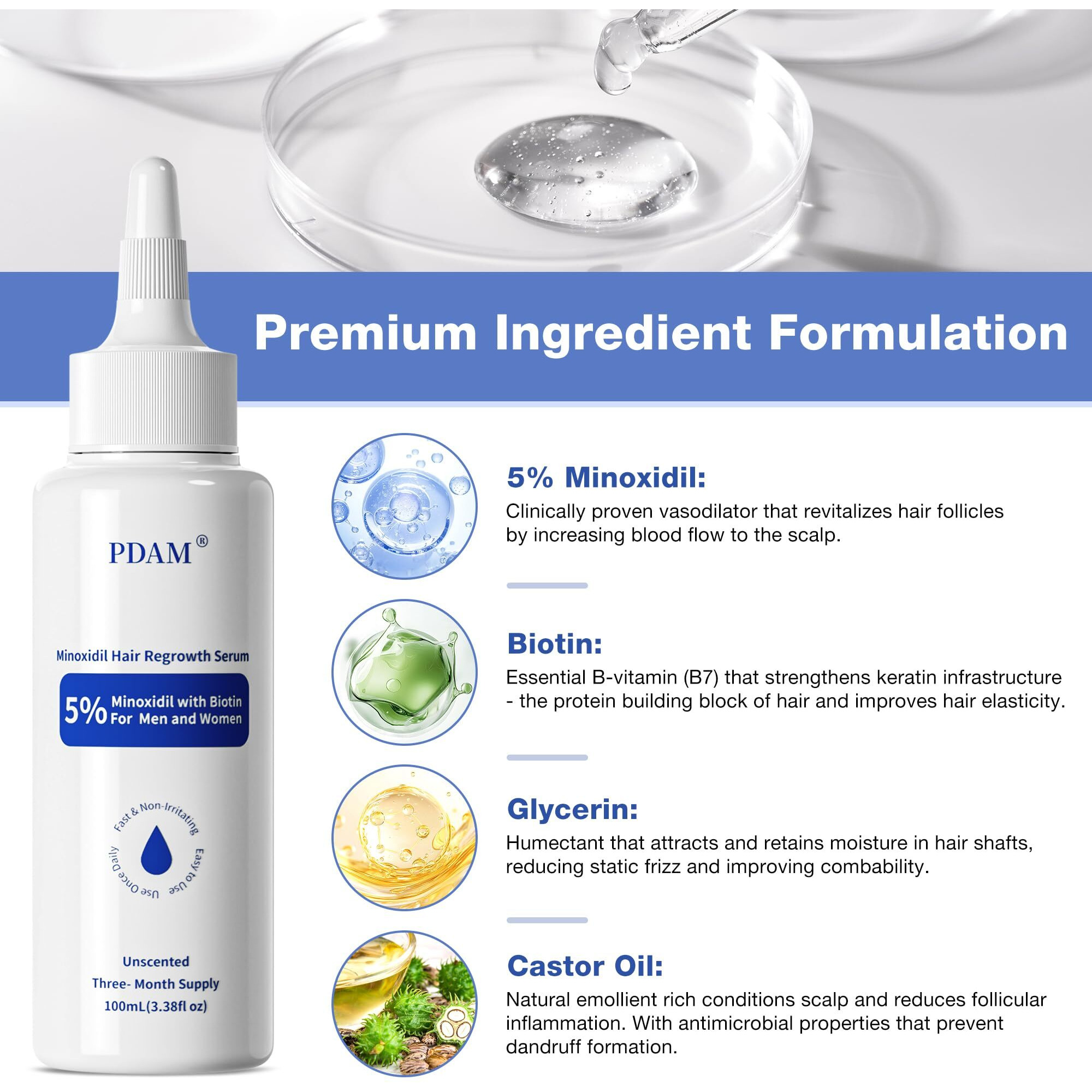 5% Minoxidil For Men Hair Growth Serum - Minoxidil For Women Serum With Biotin For Thicker & Healthier, Topical Minoxidil For Men Restore Fuller Beard